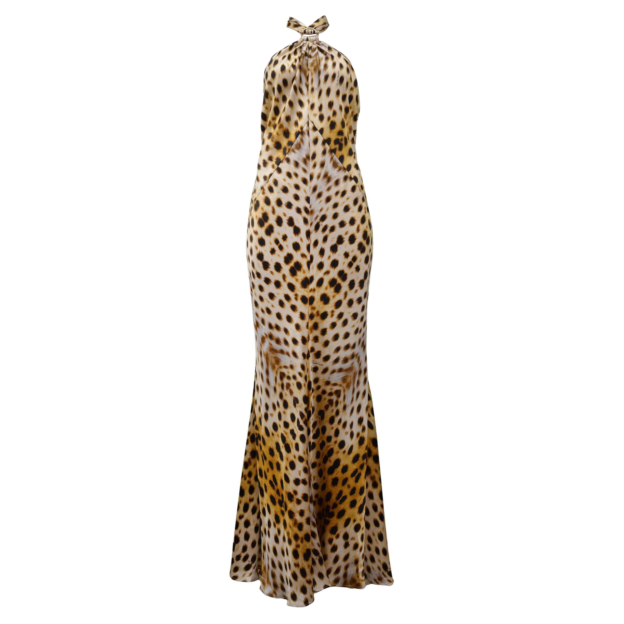 Roberto Cavalli Leopard Halter Kleid mit Gold Hardware 2007