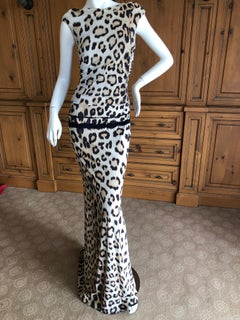 Roberto Cavalli Leopard Print Body Hugging Maxi Dress with Keyhole Back