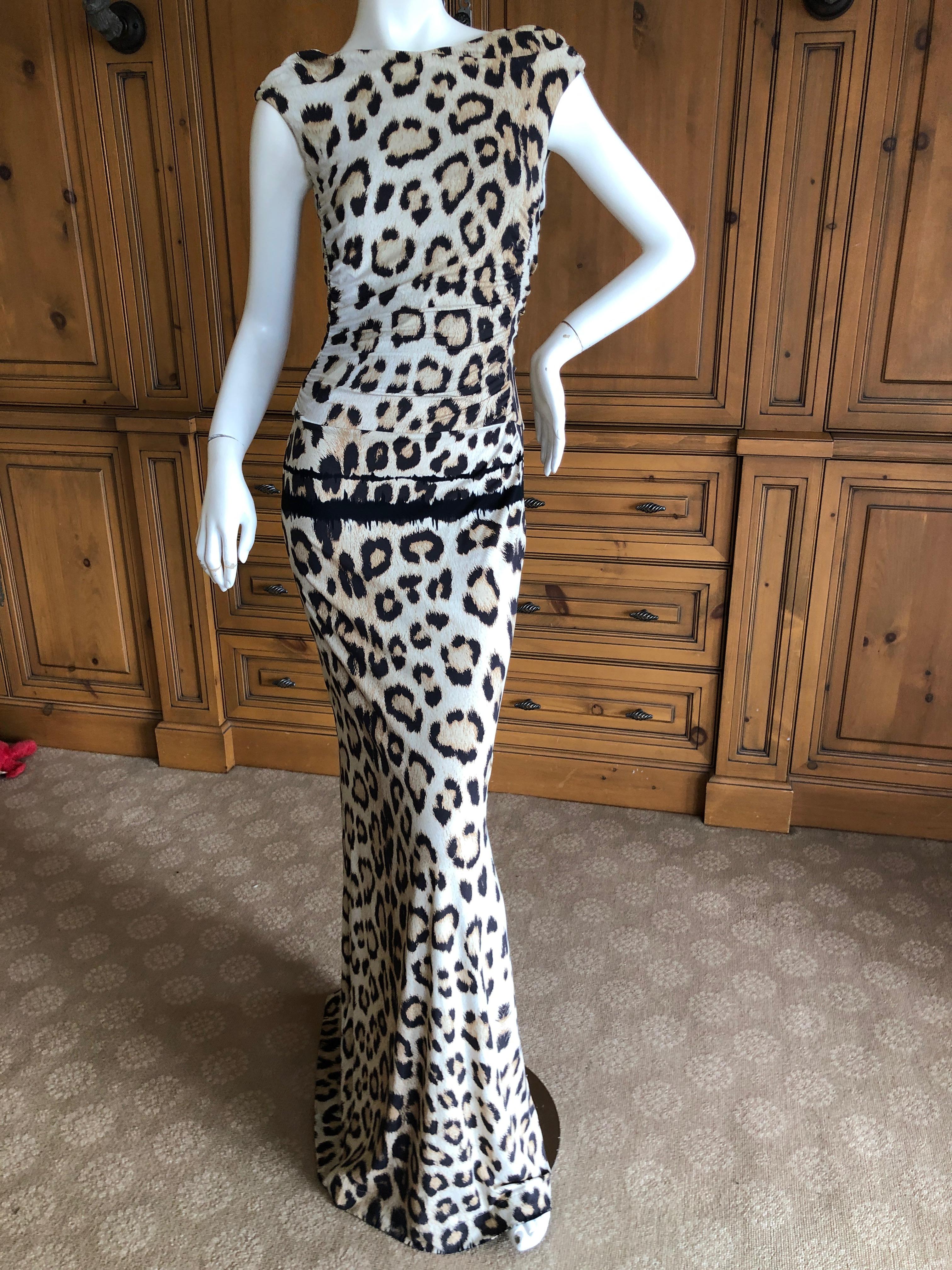 Gray Roberto Cavalli Leopard Print Body Hugging Maxi Dress with Keyhole Back