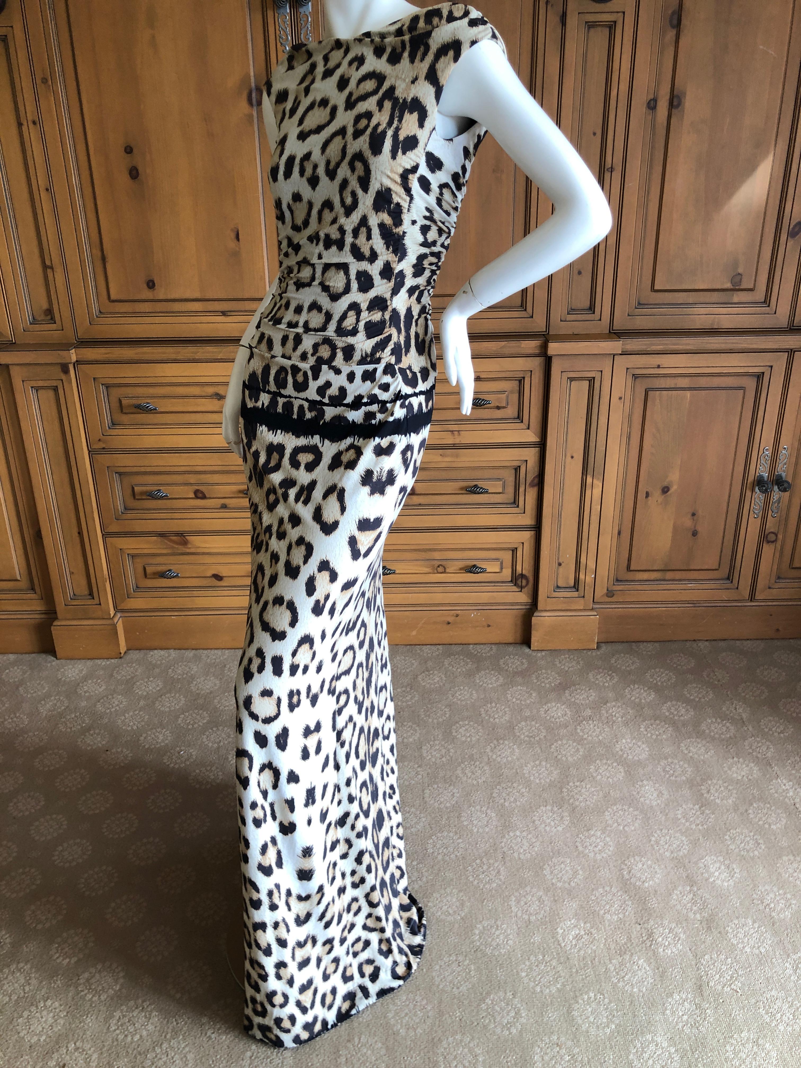 Roberto Cavalli Leopard Print Body Hugging Maxi Dress with Keyhole Back In Excellent Condition In Cloverdale, CA