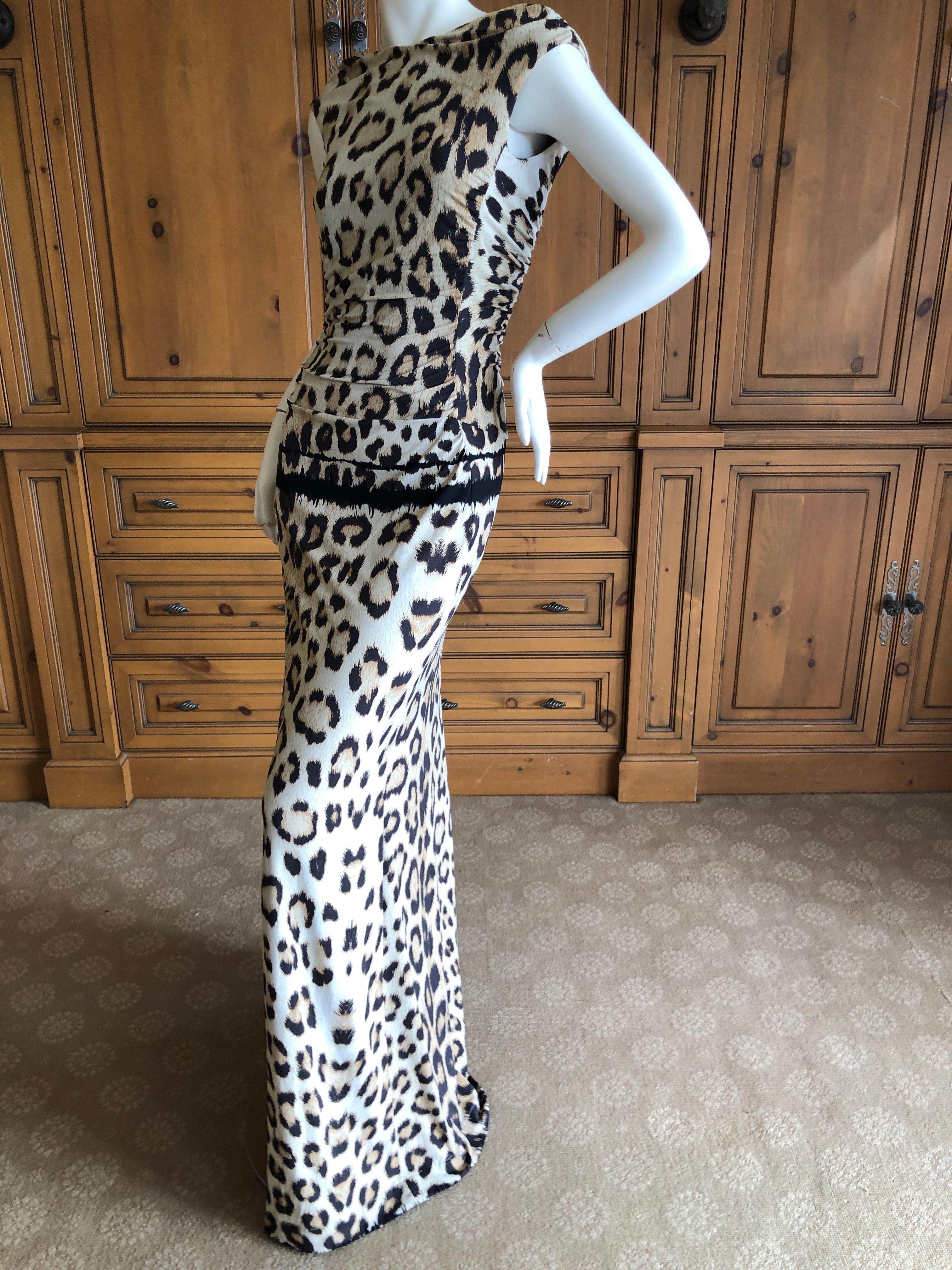 Women's Roberto Cavalli Leopard Print Body Hugging Maxi Dress with Keyhole Back