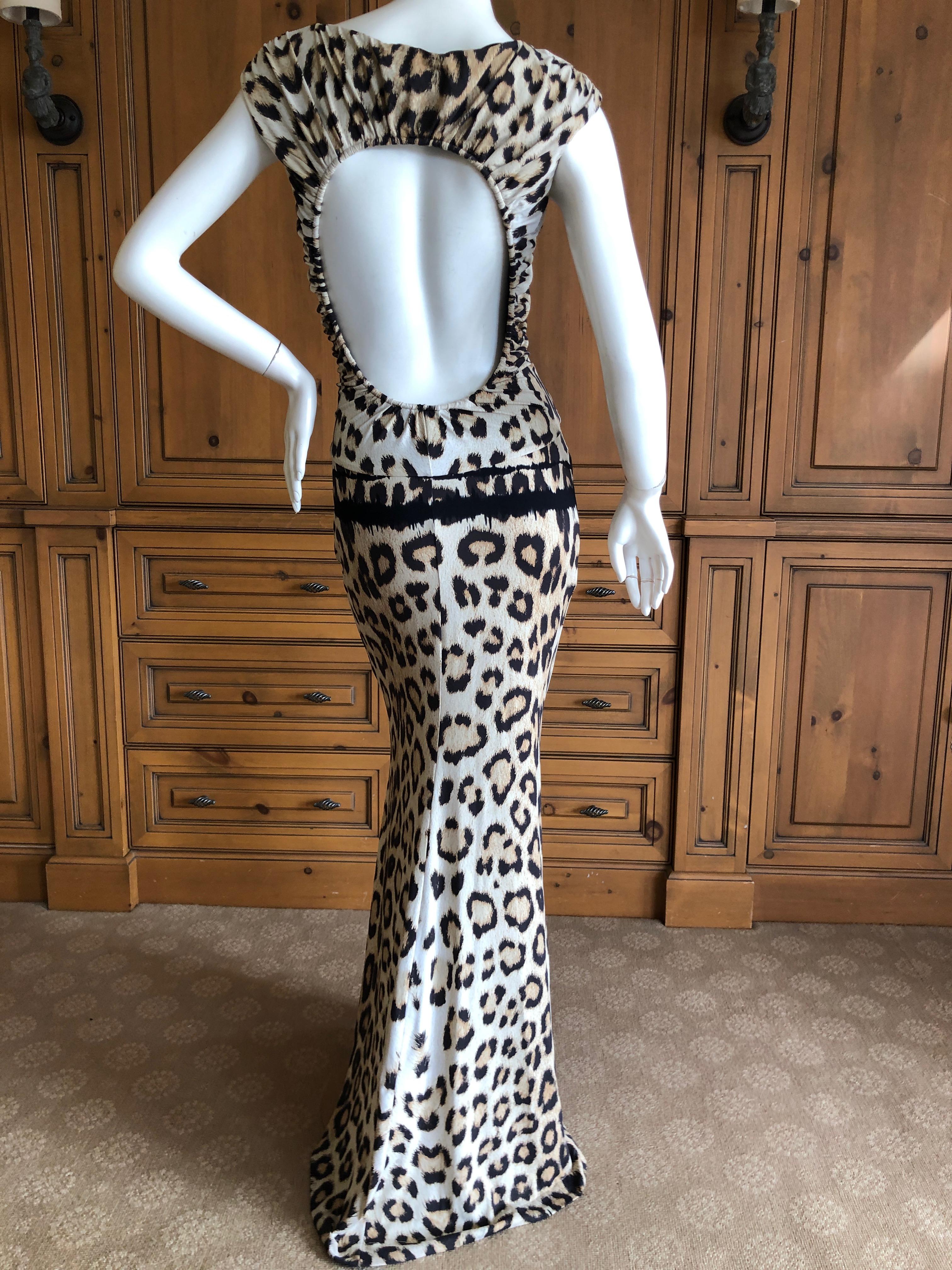 Roberto Cavalli Leopard Print Body Hugging Maxi Dress with Keyhole Back 1