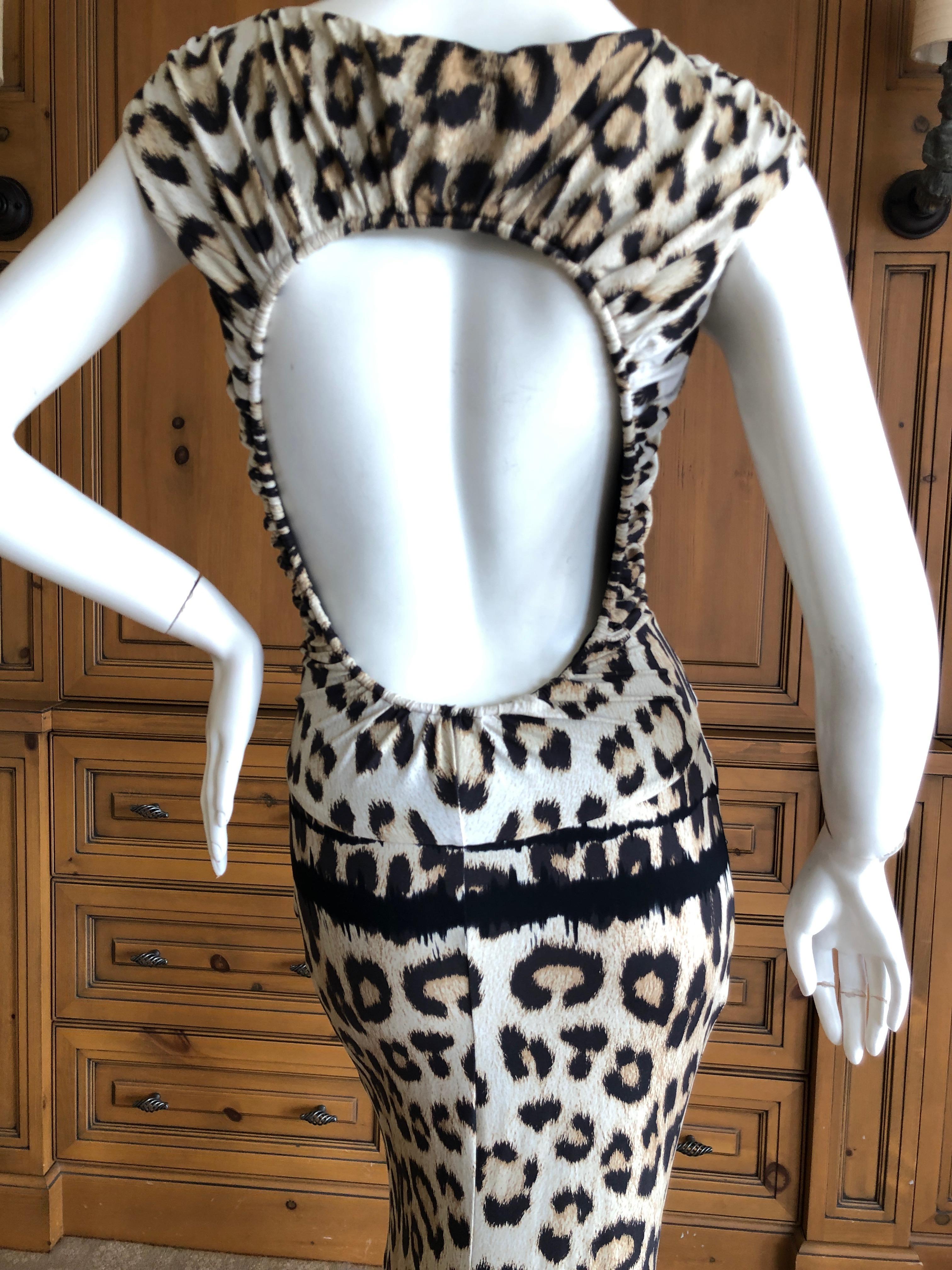 Roberto Cavalli Leopard Print Body Hugging Maxi Dress with Keyhole Back 2