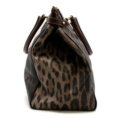 Roberto Cavalli Leopard Print Grained Leather Tote Bag