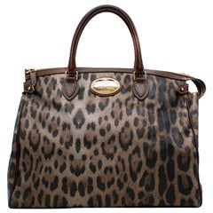 Roberto Cavalli Leopard Print Grained Leather Tote Bag