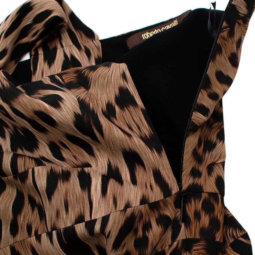 Black Roberto Cavalli Leopard Print One Shoulder Draped Gown - Size US4