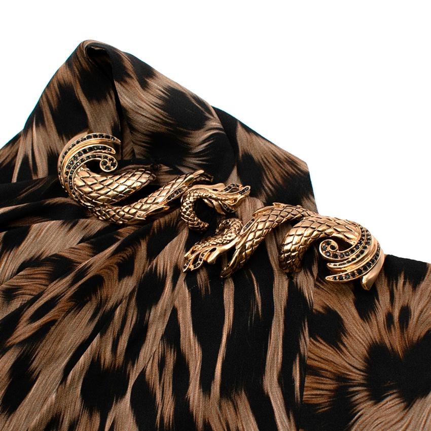 Roberto Cavalli Leopard Print One Shoulder Draped Gown - Size US4 In Excellent Condition In London, GB