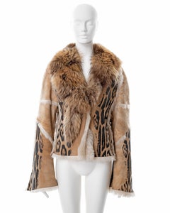 Roberto Cavalli leopard print sheepskin jacket with fox fur collar, fw 2001