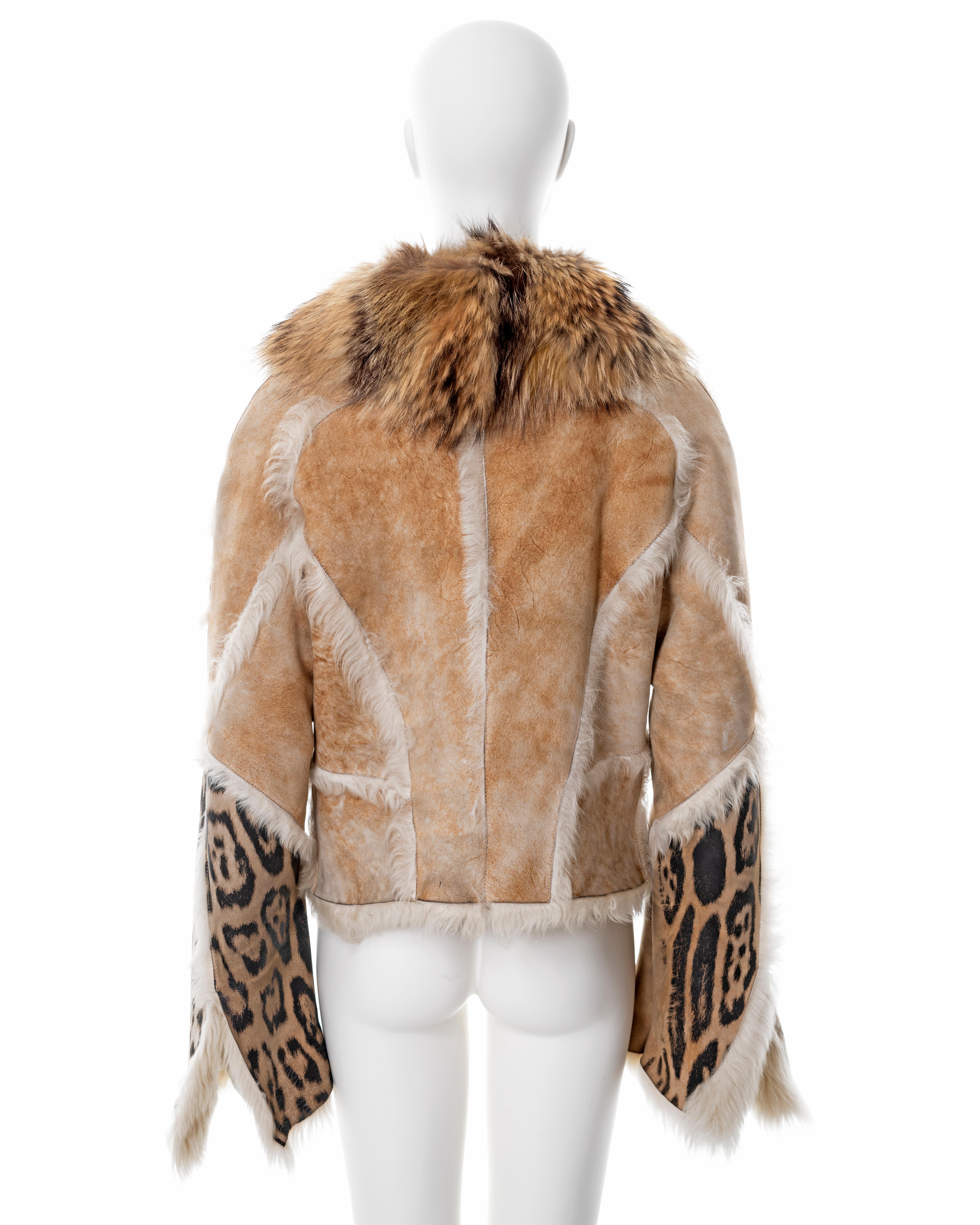 Roberto Cavalli leopard print sheepskin jacket with fox fur collar, fw 2001 4