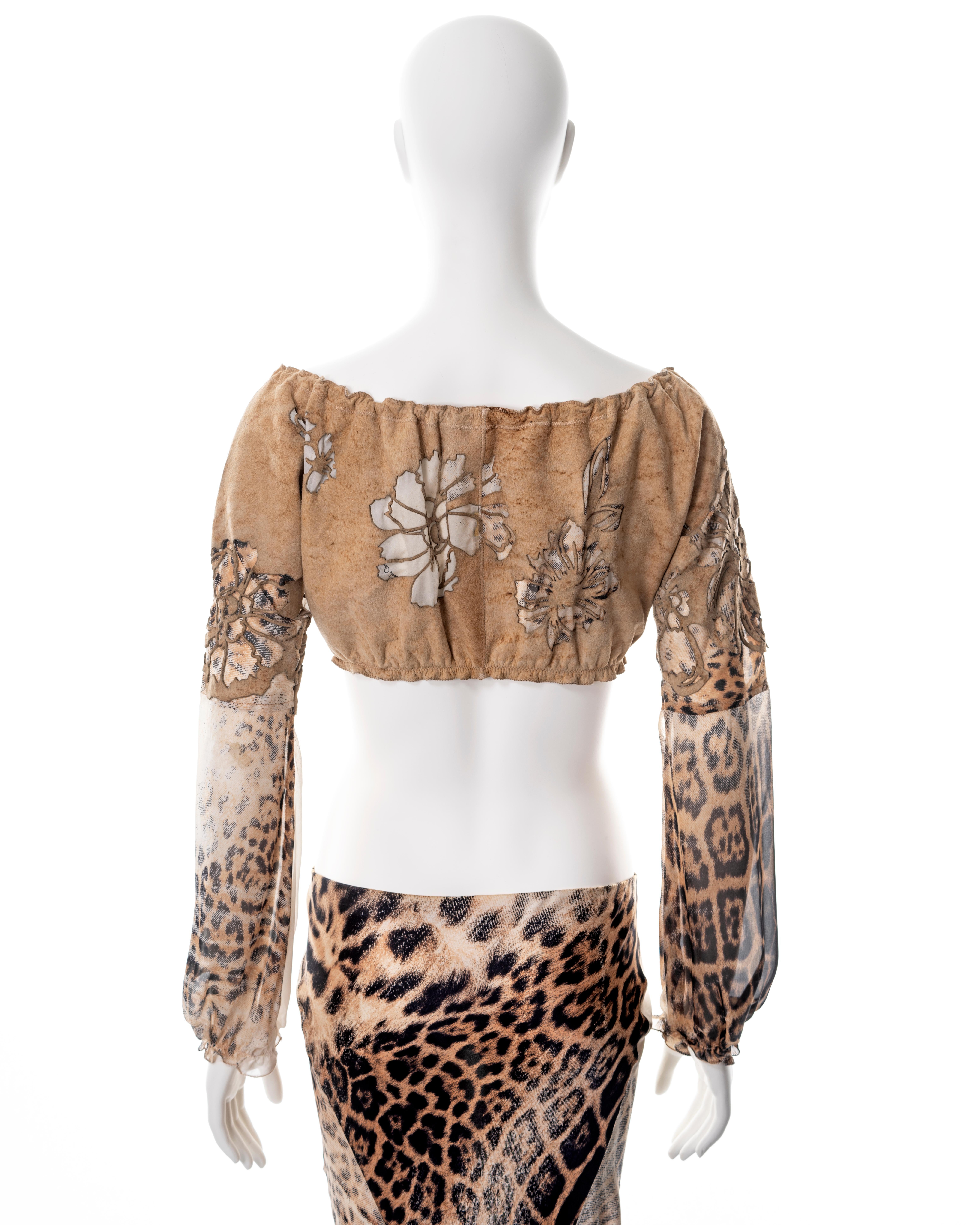Roberto Cavalli leopard print silk and leather top and maxi skirt set, ss 2002 For Sale 7