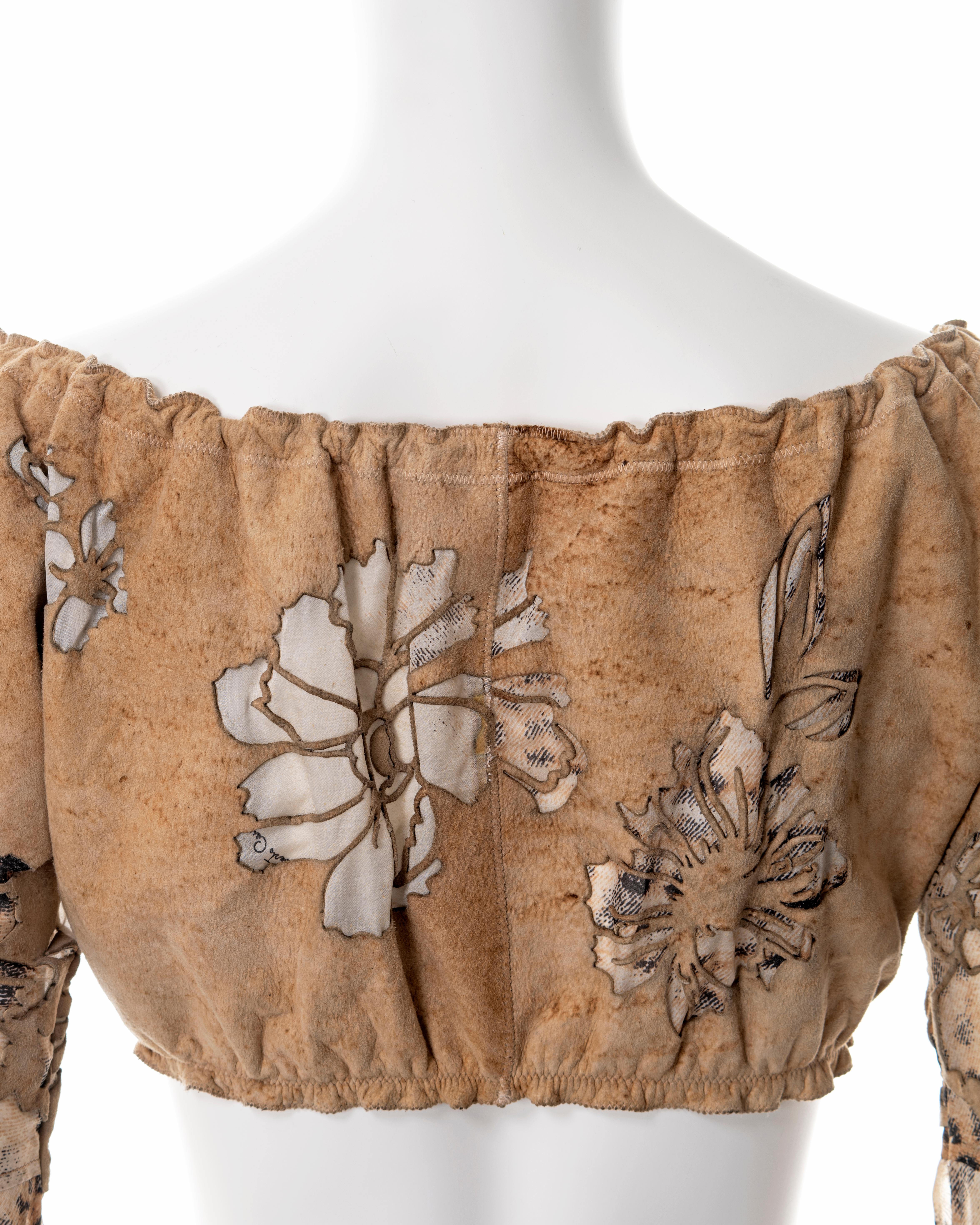 Roberto Cavalli, top e maxi gonna in seta e pelle con stampa leopardata, ss 2002 in vendita 7
