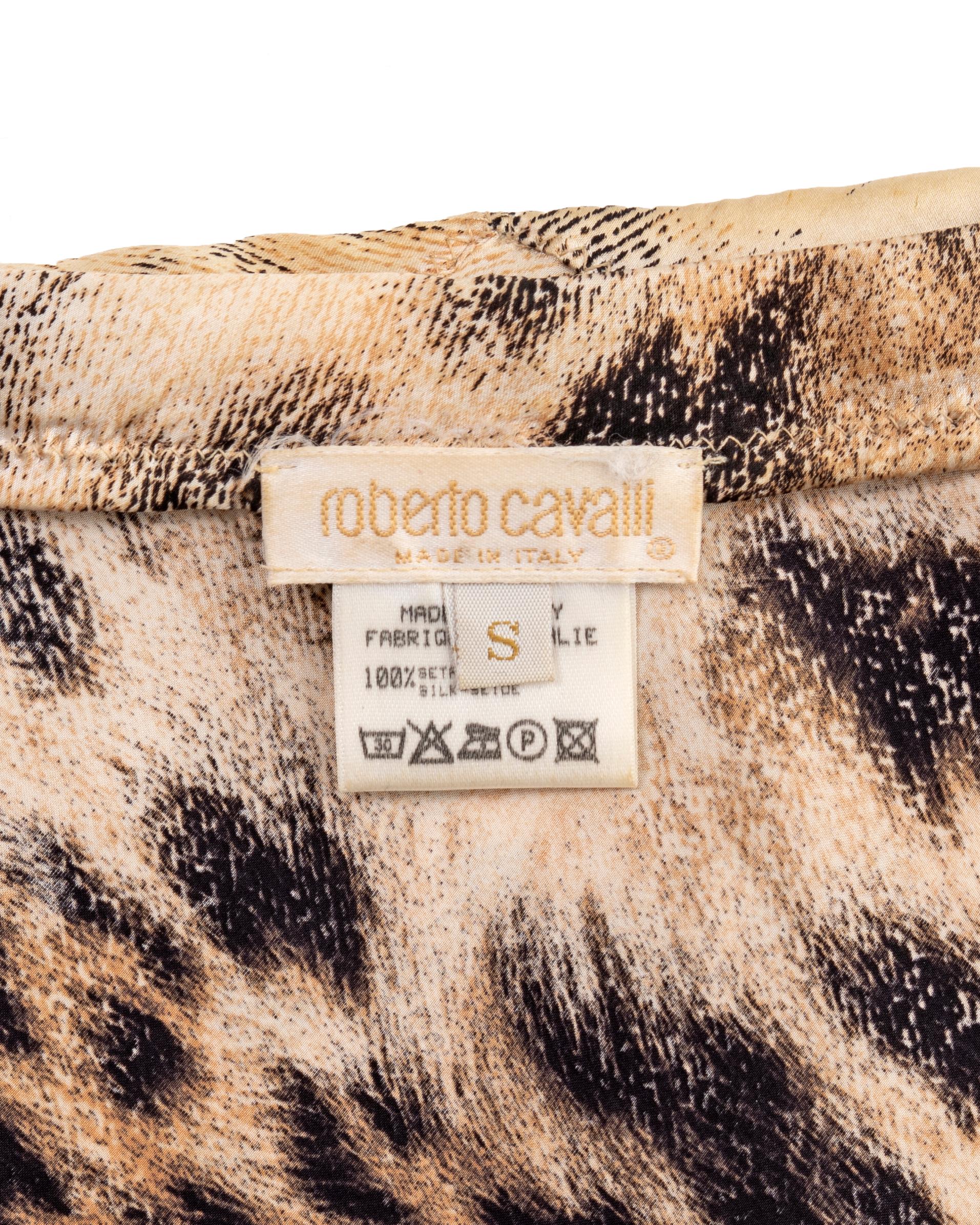 Roberto Cavalli, top e maxi gonna in seta e pelle con stampa leopardata, ss 2002 in vendita 8