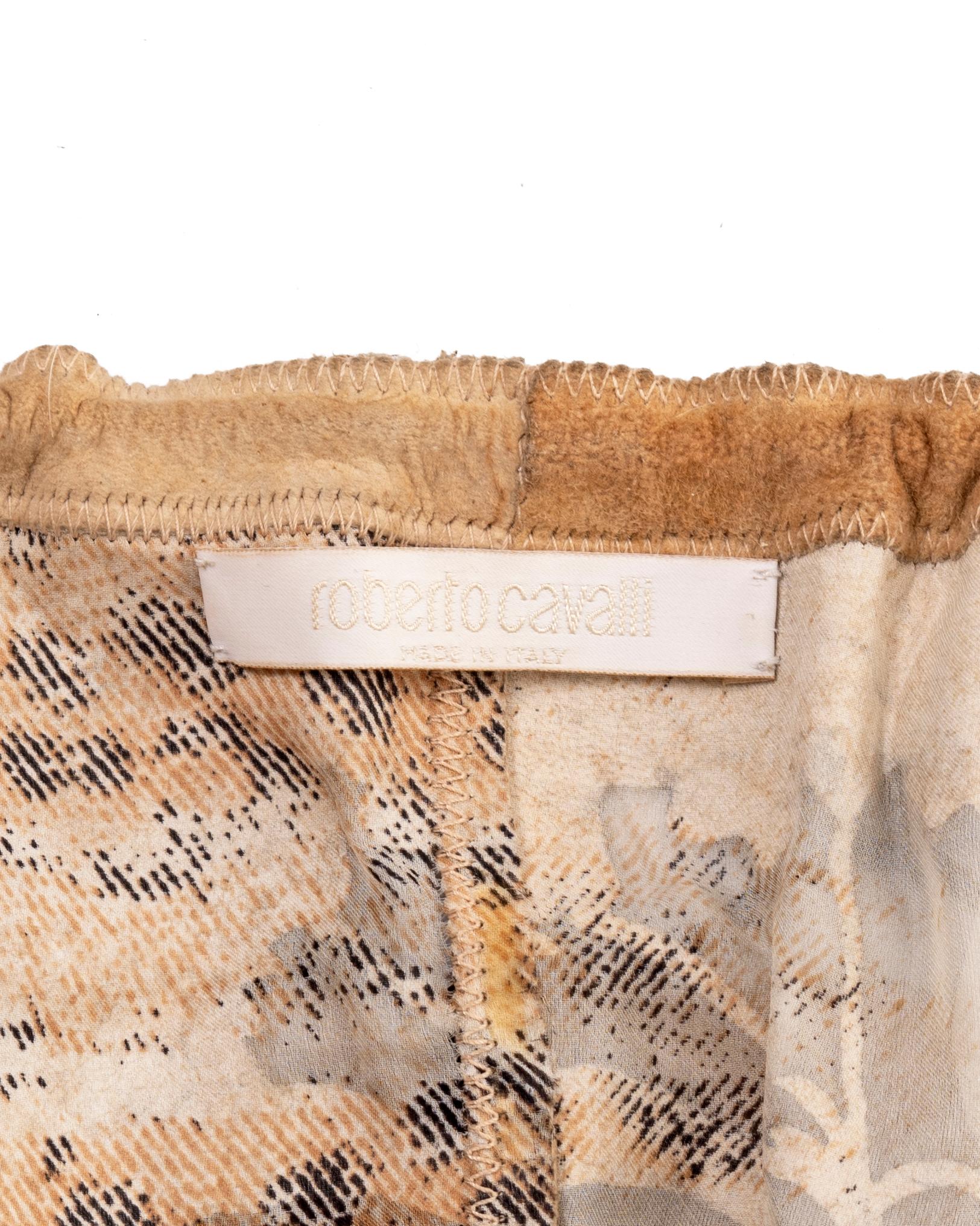 Roberto Cavalli, top e maxi gonna in seta e pelle con stampa leopardata, ss 2002 in vendita 9