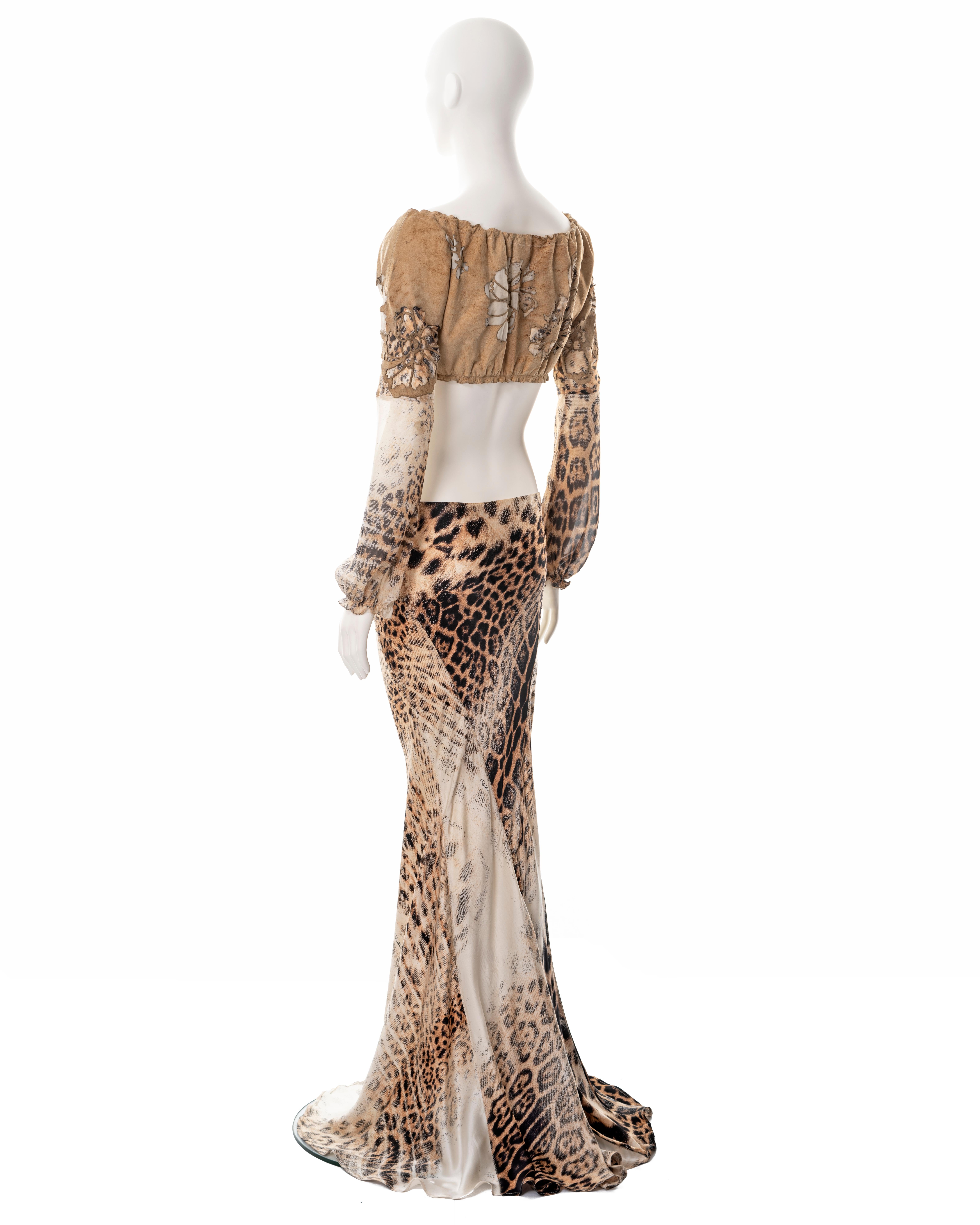 Roberto Cavalli leopard print silk and leather top and maxi skirt set, ss 2002 For Sale 4