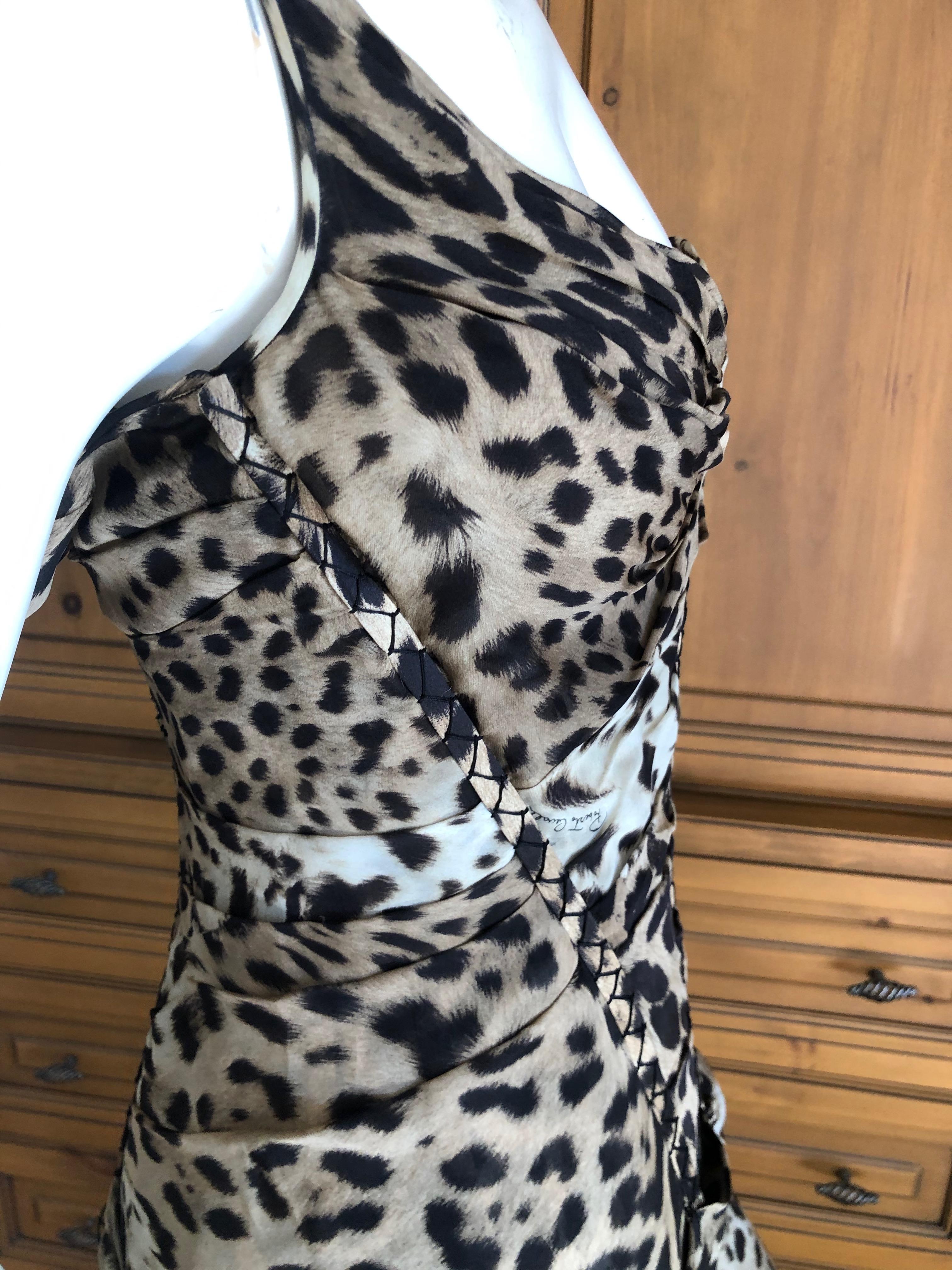 Women's Roberto Cavalli Leopard Print Silk Evening Dress w Full Corset Bodysuit & Train For Sale