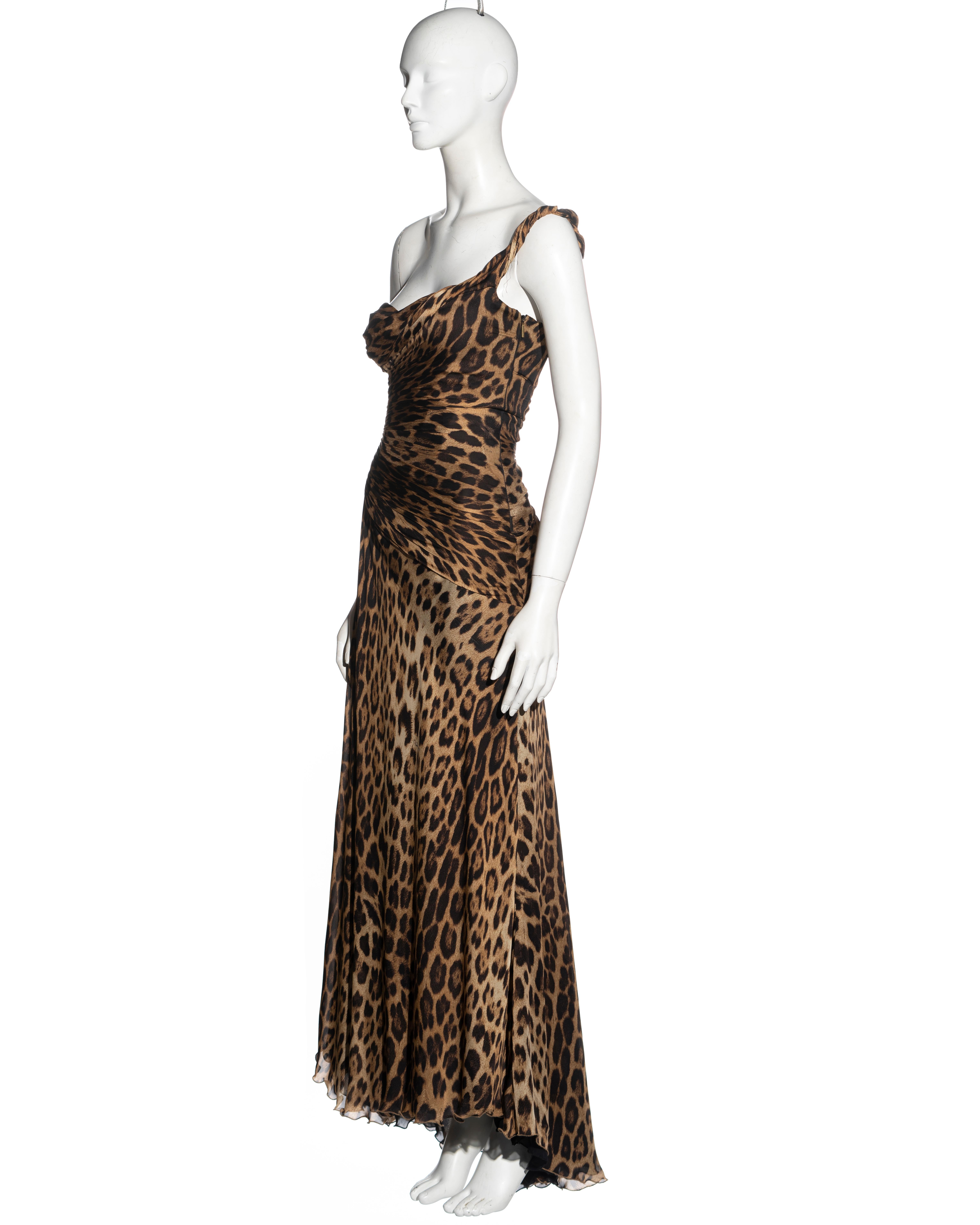 Roberto Cavalli leopard print silk evening dress with built-in corset, fw 2006 For Sale 4