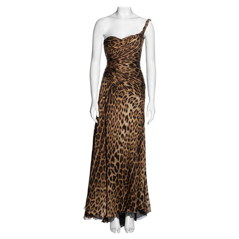 evening dresses roberto cavalli Vintage 2005 Roberto Cavalli Large-Scale Floral Silk Bustier High-Slit Gown  & Shawl