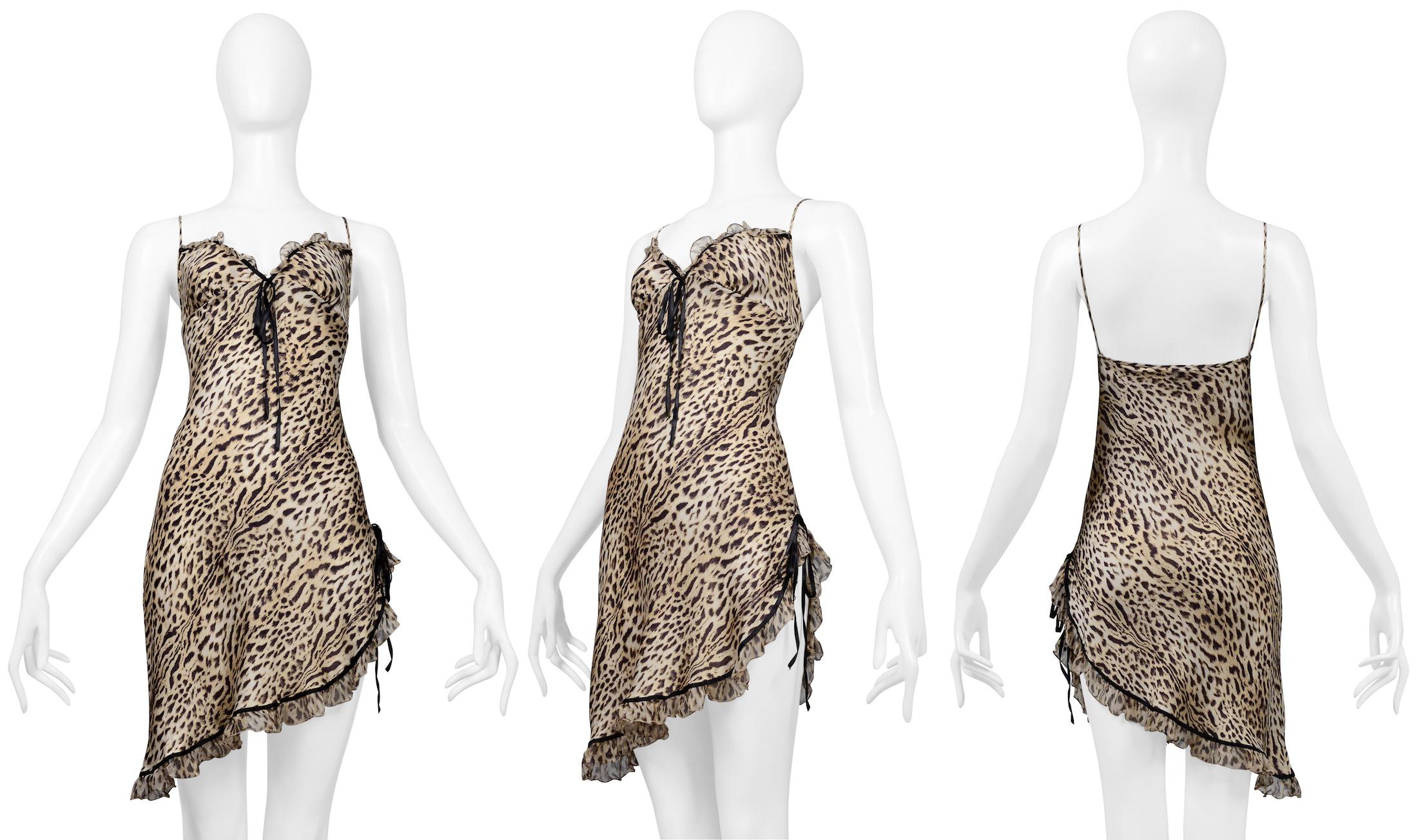 Roberto Cavalli Leopard Print Silk Mini Slip Dress In Excellent Condition For Sale In Los Angeles, CA