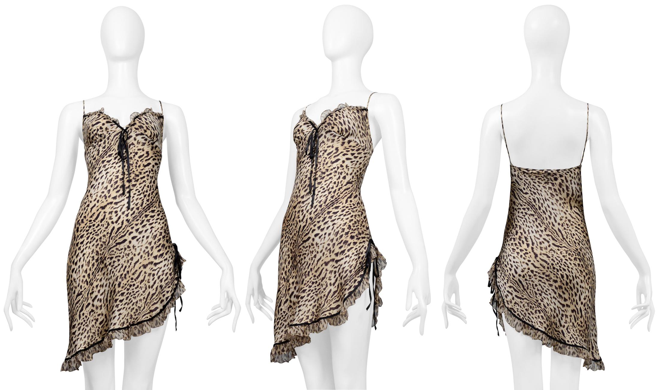 Beige Roberto Cavalli Leopard Print Silk Mini Slip Dress