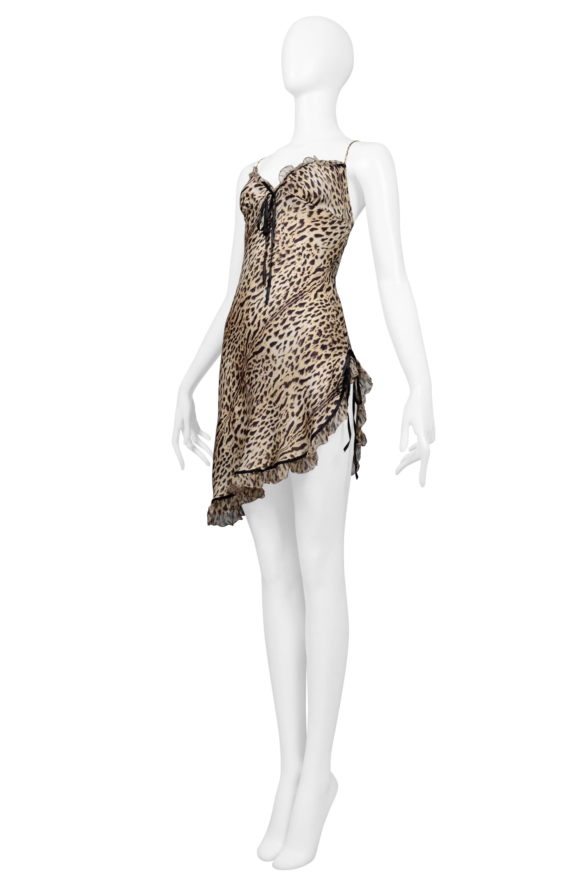 Roberto Cavalli Leopard Print Silk Mini Slip Dress In Excellent Condition In Los Angeles, CA