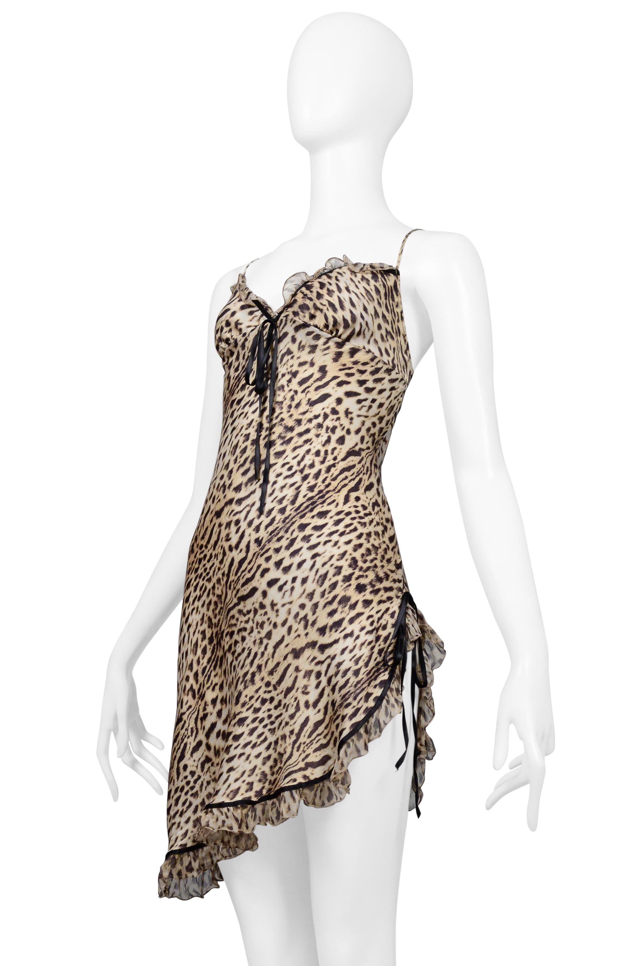 Roberto Cavalli Leopard Print Silk Mini Slip Dress For Sale 1