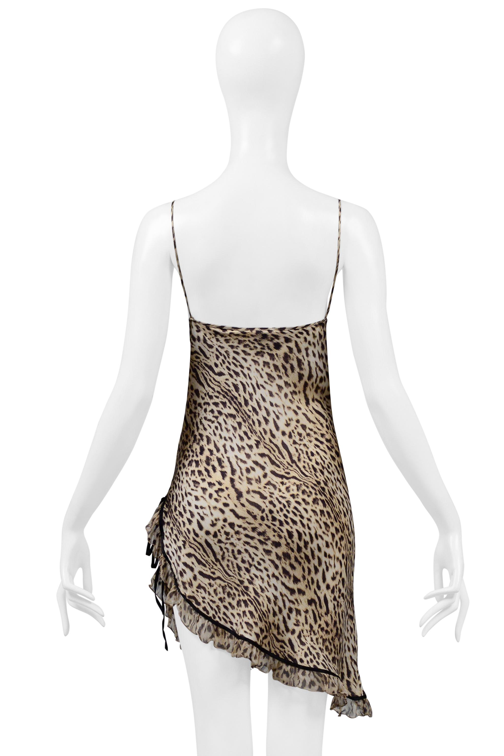 Roberto Cavalli Leopard Print Silk Mini Slip Dress For Sale 2