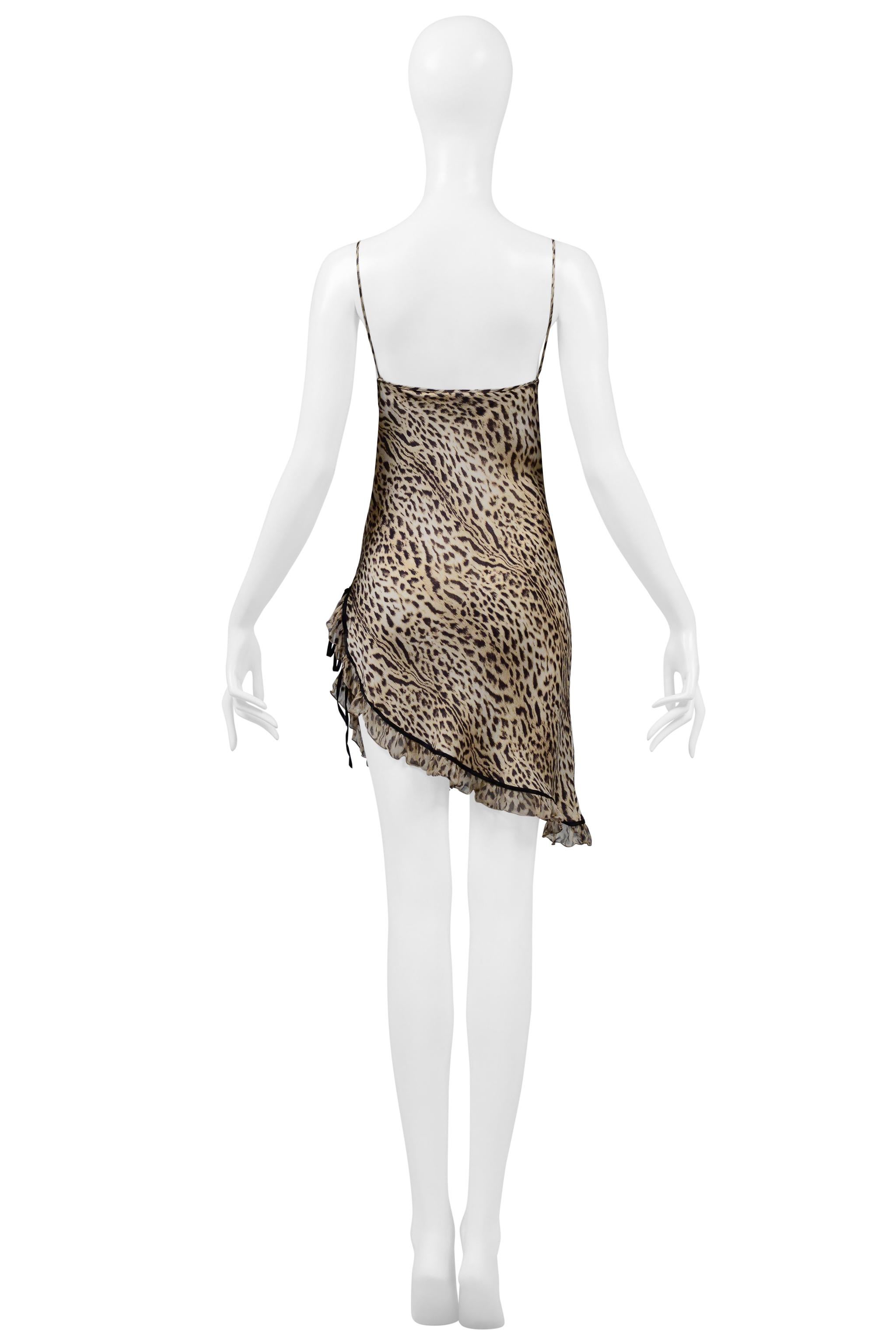 Roberto Cavalli Leopard Print Silk Mini Slip Dress For Sale 3