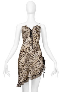 Retro Roberto Cavalli Leopard Print Silk Mini Slip Dress