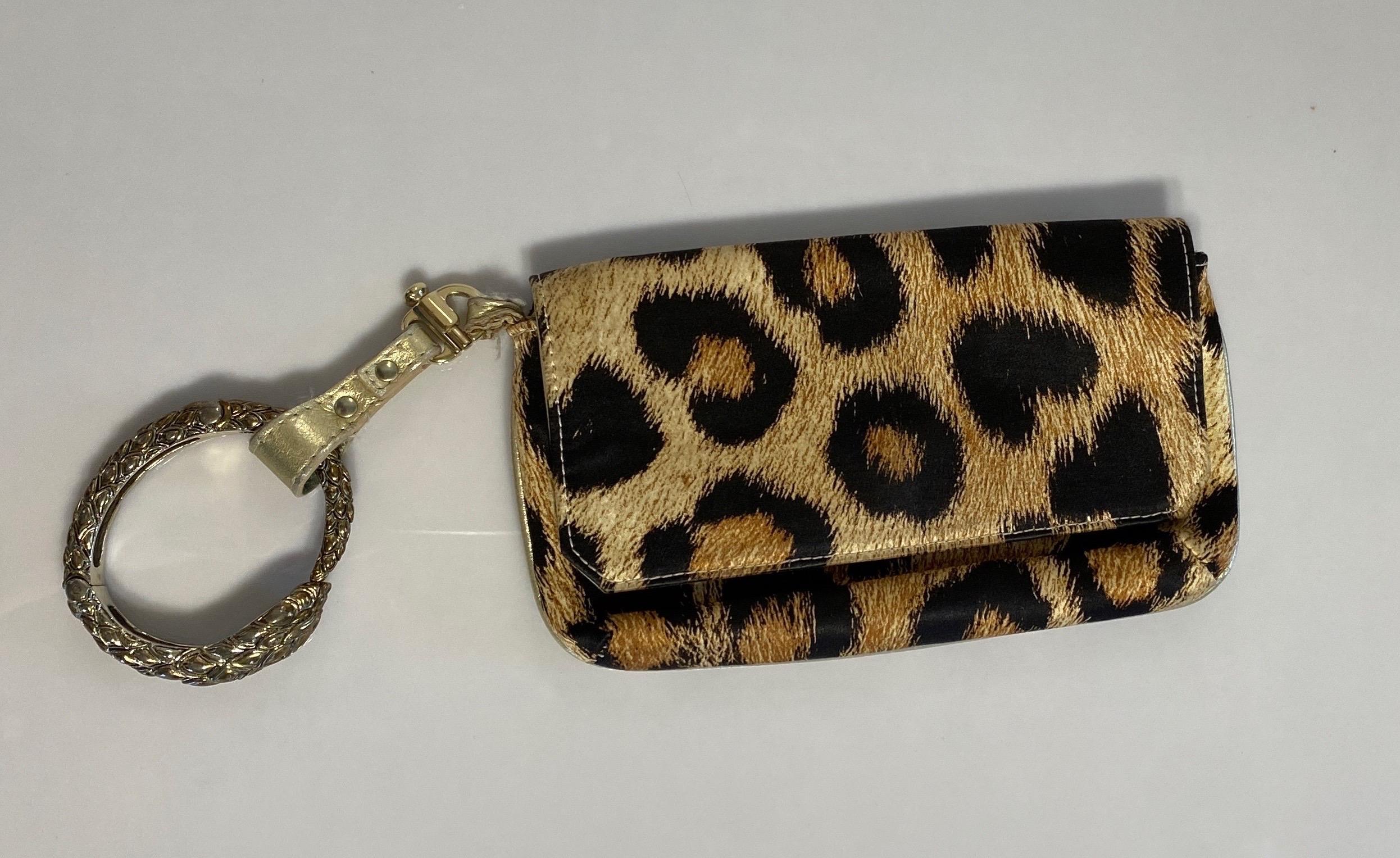 Roberto Cavalli Leopard Silk Print Snake Bracelet Bag In Good Condition For Sale In West Palm Beach, FL