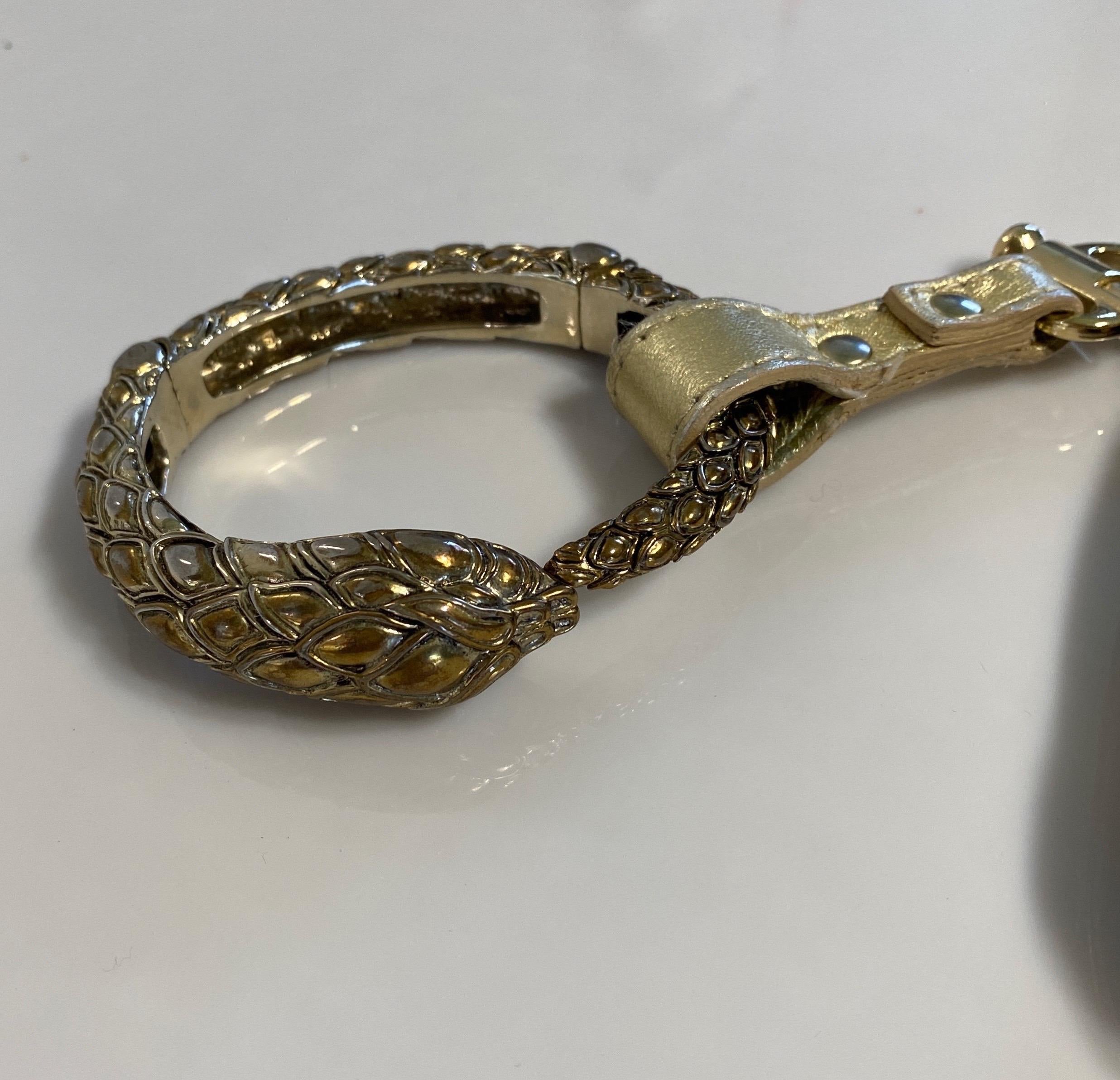 Roberto Cavalli Leopard Silk Print Snake Bracelet Bag For Sale 2