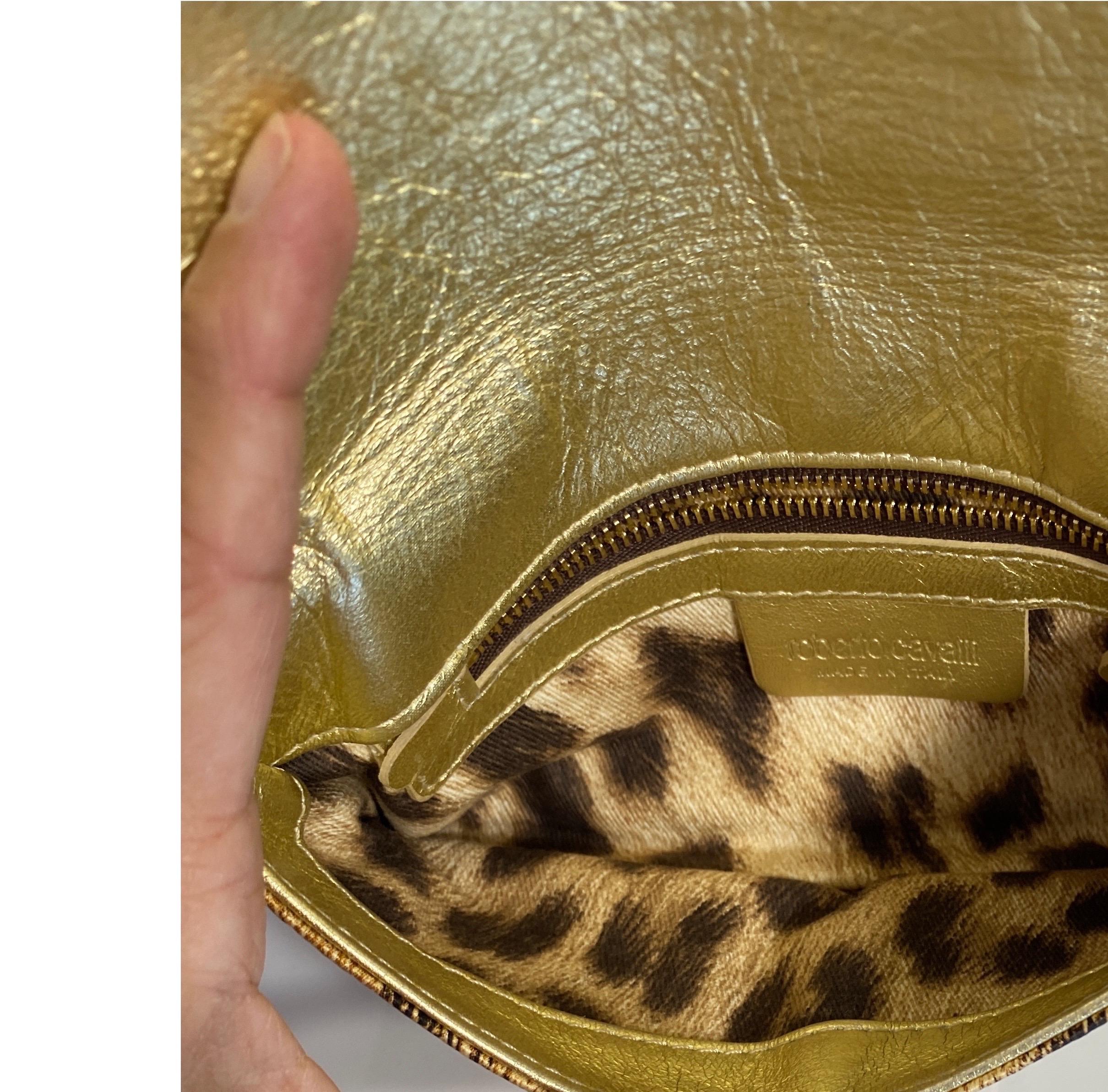 Roberto Cavalli Leopard Silk Print Snake Bracelet Bag For Sale 3