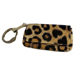 Vintage Roberto Cavalli Leopard Silk Print Snake Bracelet Bag