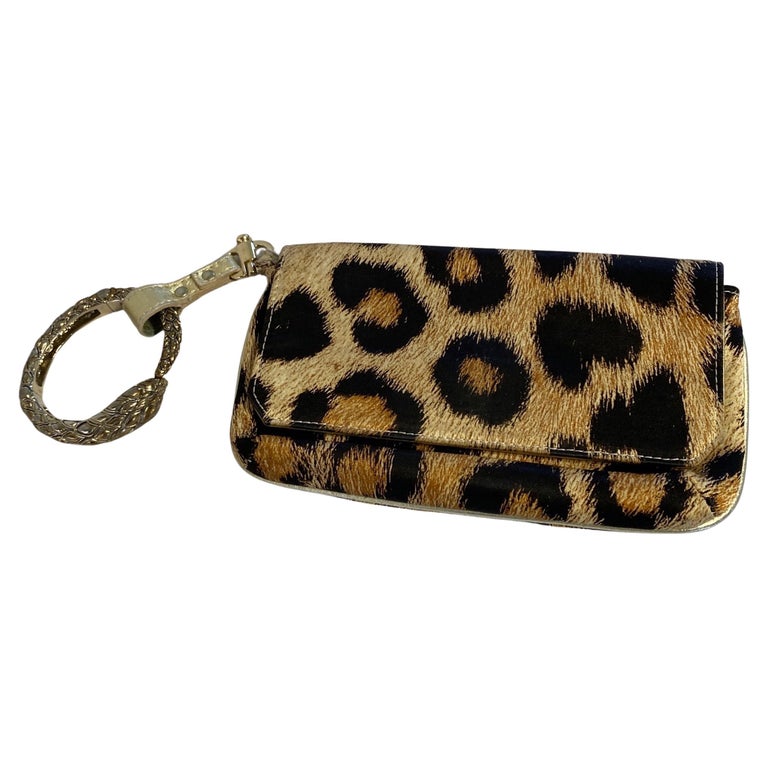 muskel konsonant Moske Roberto Cavalli Leopard Silk Print Snake Bracelet Bag For Sale at 1stDibs
