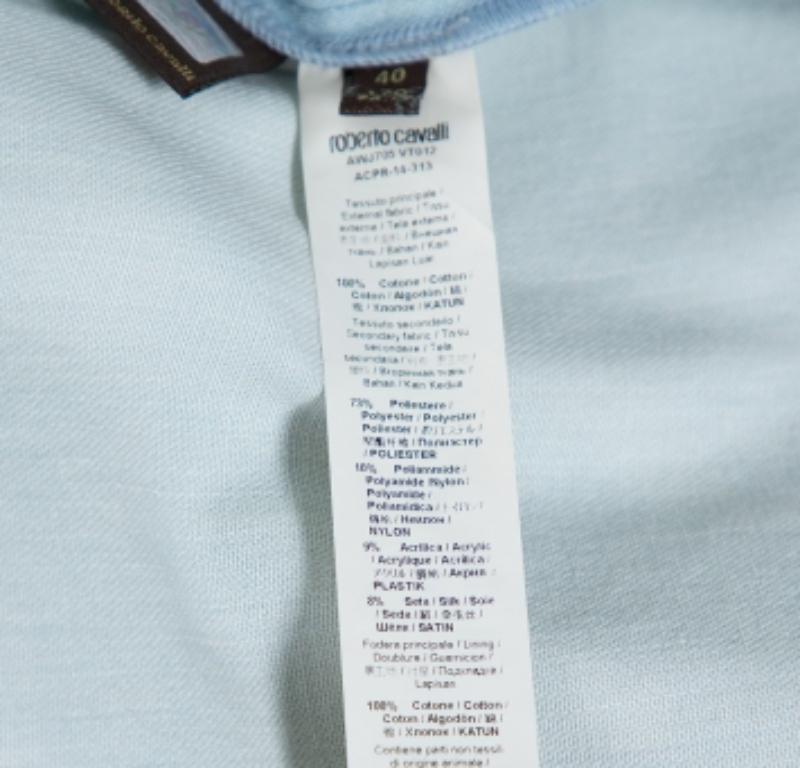 Roberto Cavalli Light Blue Distressed Denim Patch Detail Shirt S For Sale 1