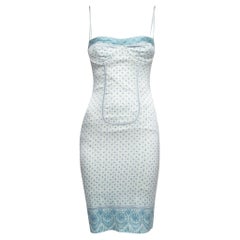 Roberto Cavalli Light Blue Printed Satin Sleeveless Dress S