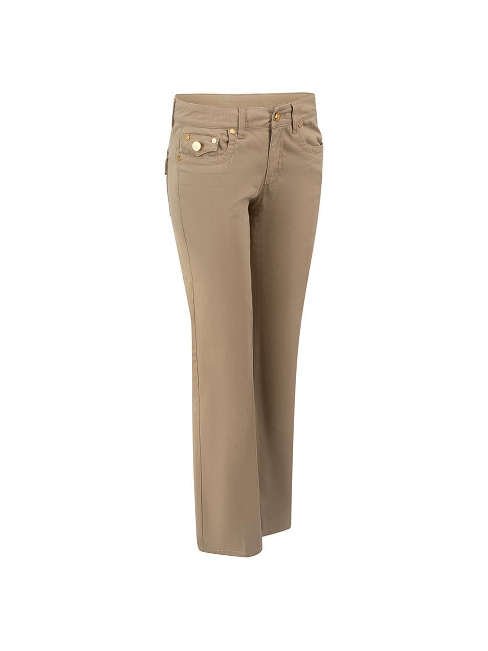CONDITION is Very good. Hardly any visible wear to trousers is evident on this used Roberto Cavalli designer resale item.
 
Details
Light brown
Cotton
Trousers
Flared
Low rise
Gond tone hardware
3x Front pockets
2x Back pockets
Fly zip and button