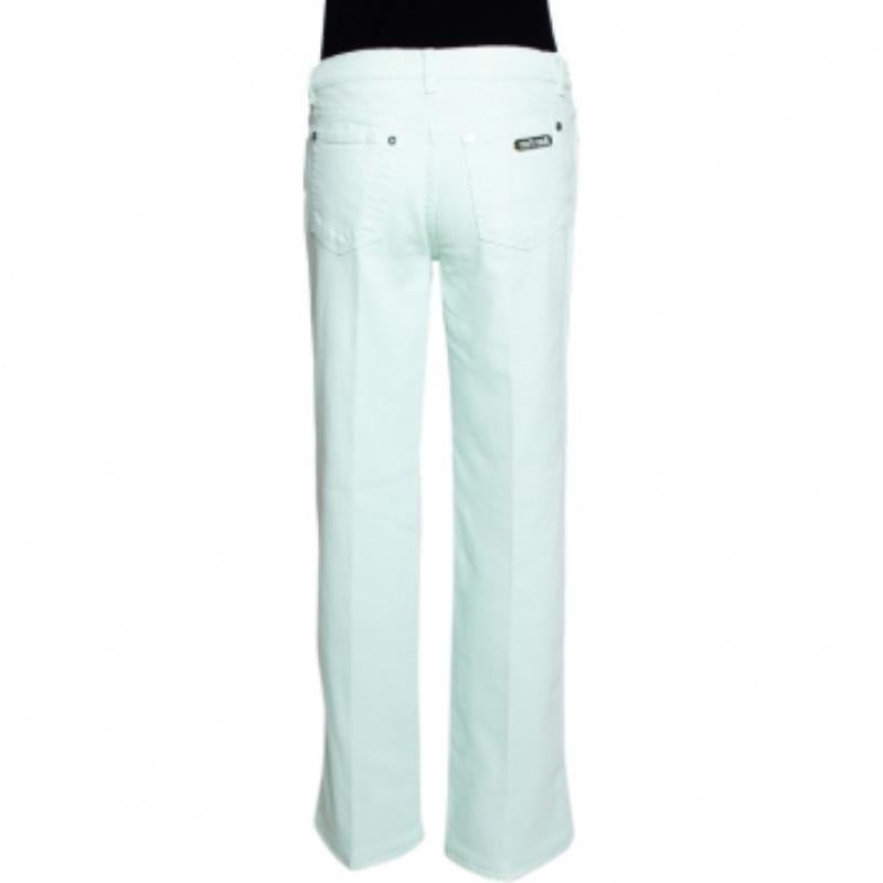 Vert Roberto Cavalli Light Green Denim Straight Leg Jeans L en vente