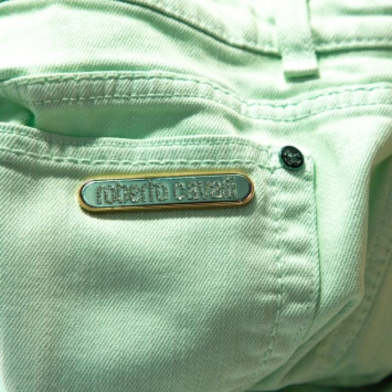 Roberto Cavalli Light Green Denim Straight Leg Jeans L Pour femmes en vente