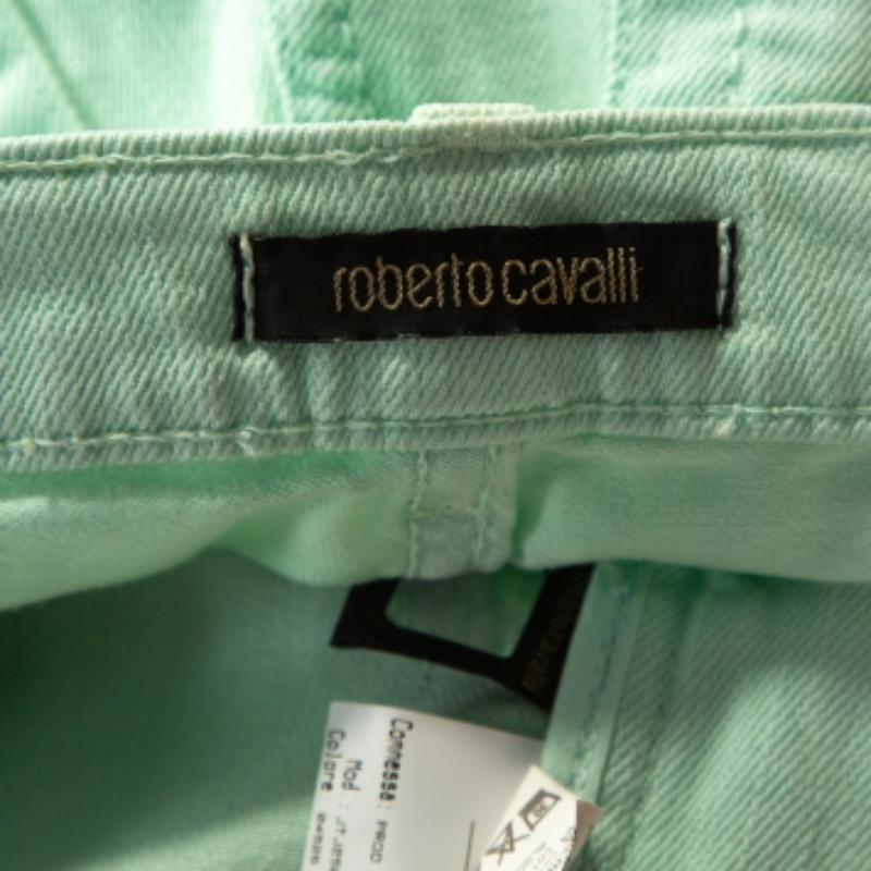 Roberto Cavalli Light Green Denim Straight Leg Jeans L en vente 3
