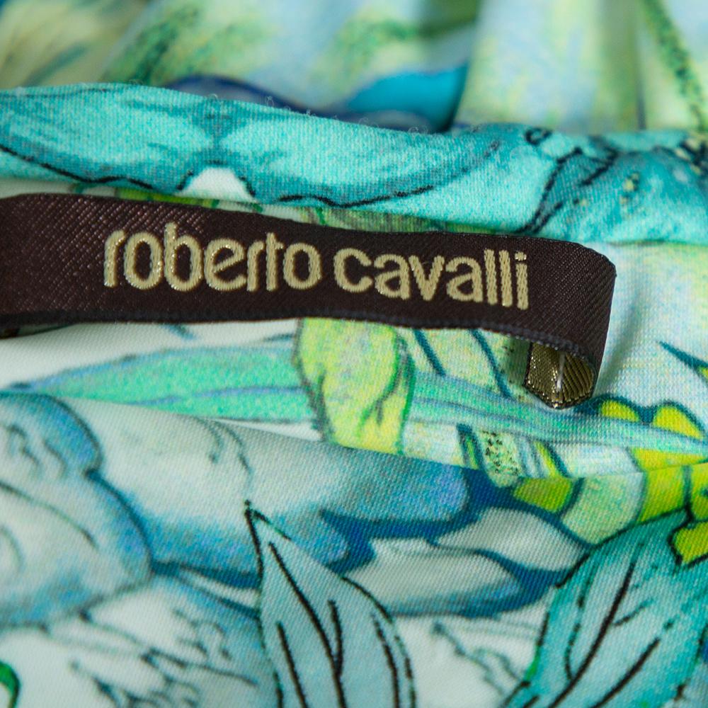 Roberto Cavalli Light Green Printed Jersey Maxi Skirt L 1