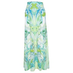 Roberto Cavalli Light Green Printed Jersey Maxi Skirt L