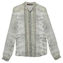Roberto Cavalli - Camicia con bottoni in seta stampata color grigio chiaro - S