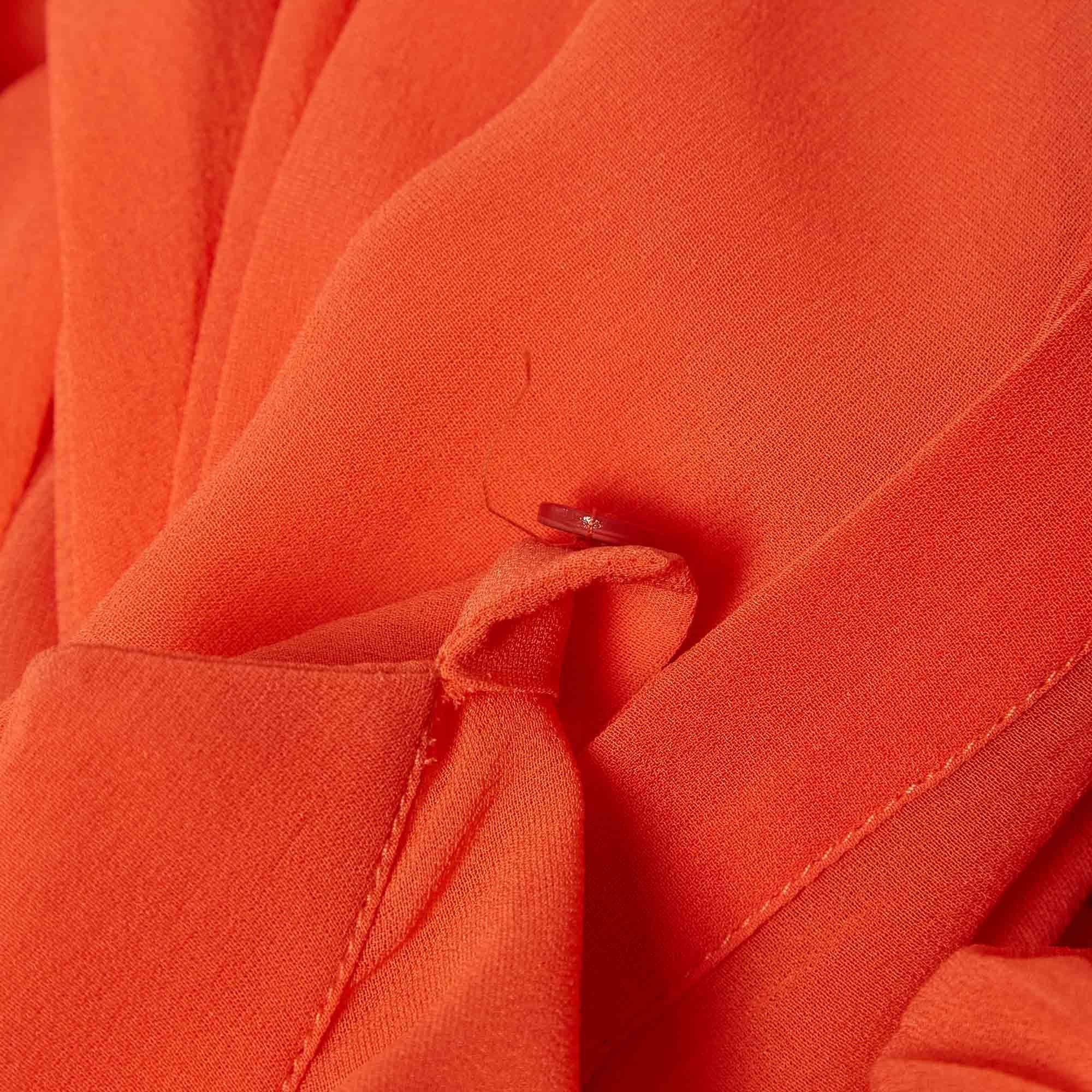 Rosso Roberto Cavalli Camicetta a pieghe in seta arancione chiaro L.L.A. in vendita