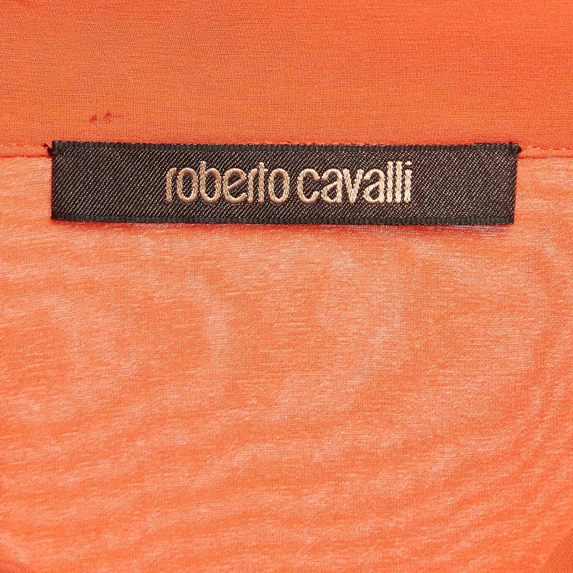 Roberto Cavalli Camicetta a pieghe in seta arancione chiaro L.L.A. in vendita 1