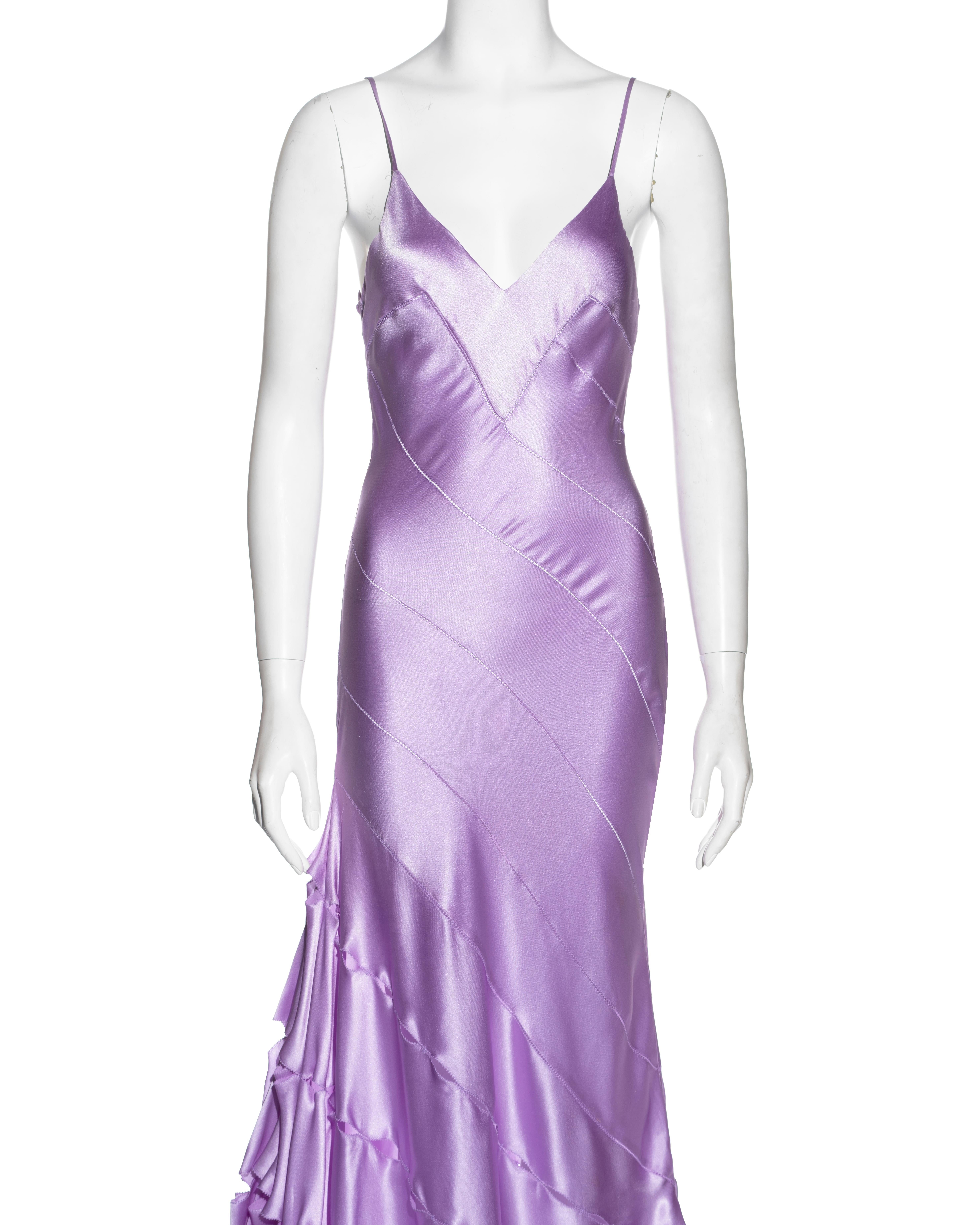 Roberto Cavalli lilac bias-cut silk evening dress with train, ss 2004 In Excellent Condition In London, GB