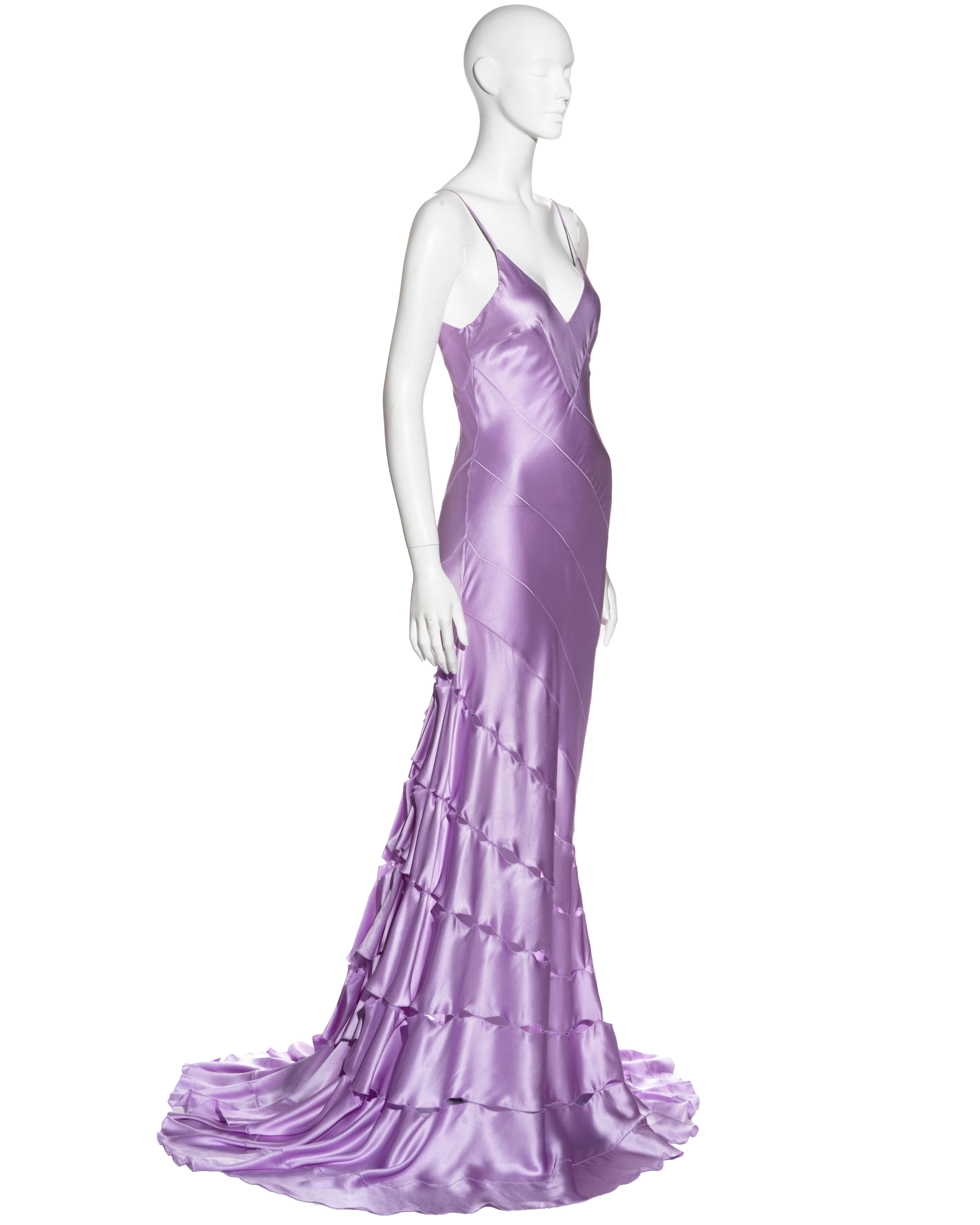 Women's Roberto Cavalli lilac bias-cut silk evening dress with train, ss 2004