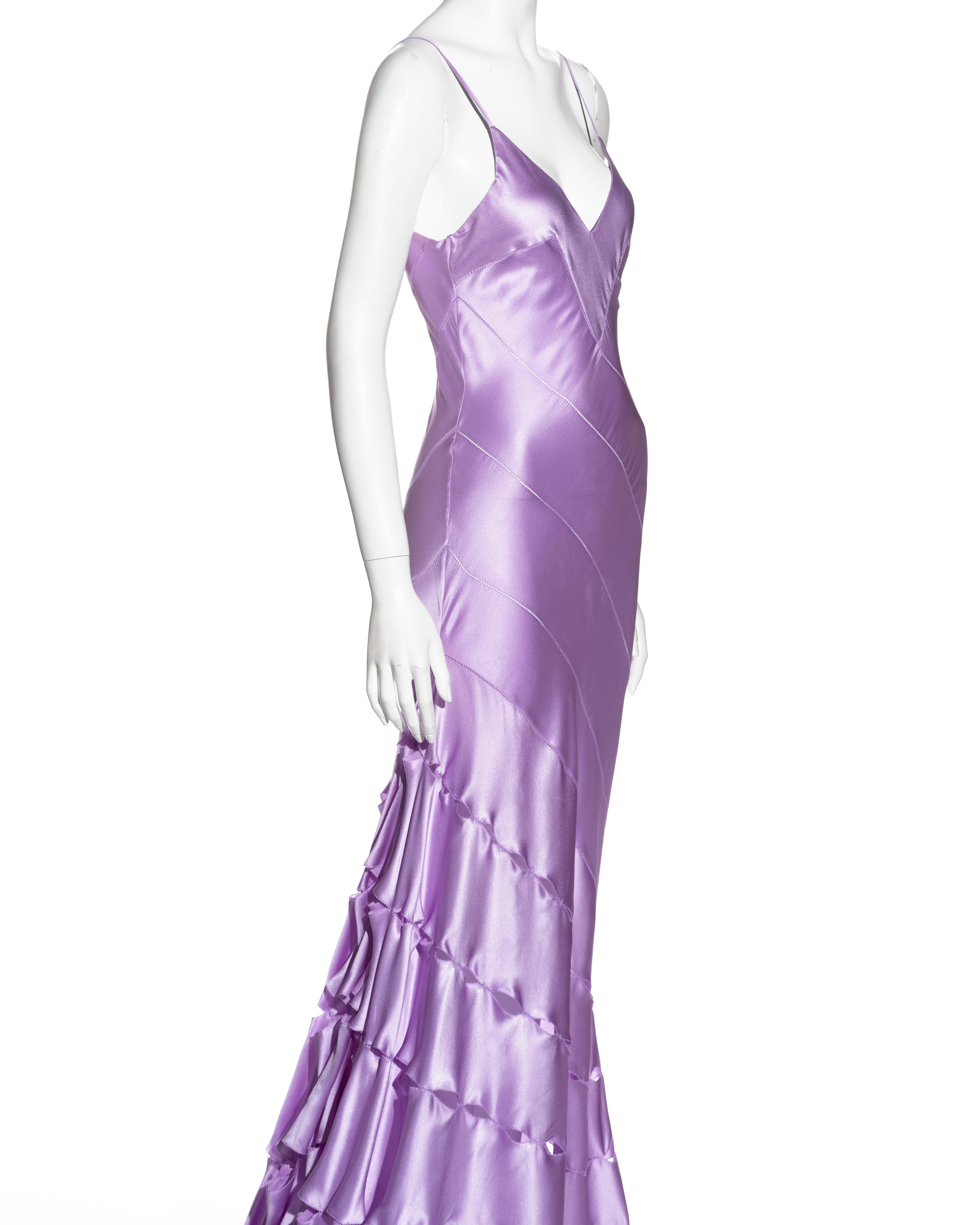 Roberto Cavalli lilac bias-cut silk evening dress with train, ss 2004 1