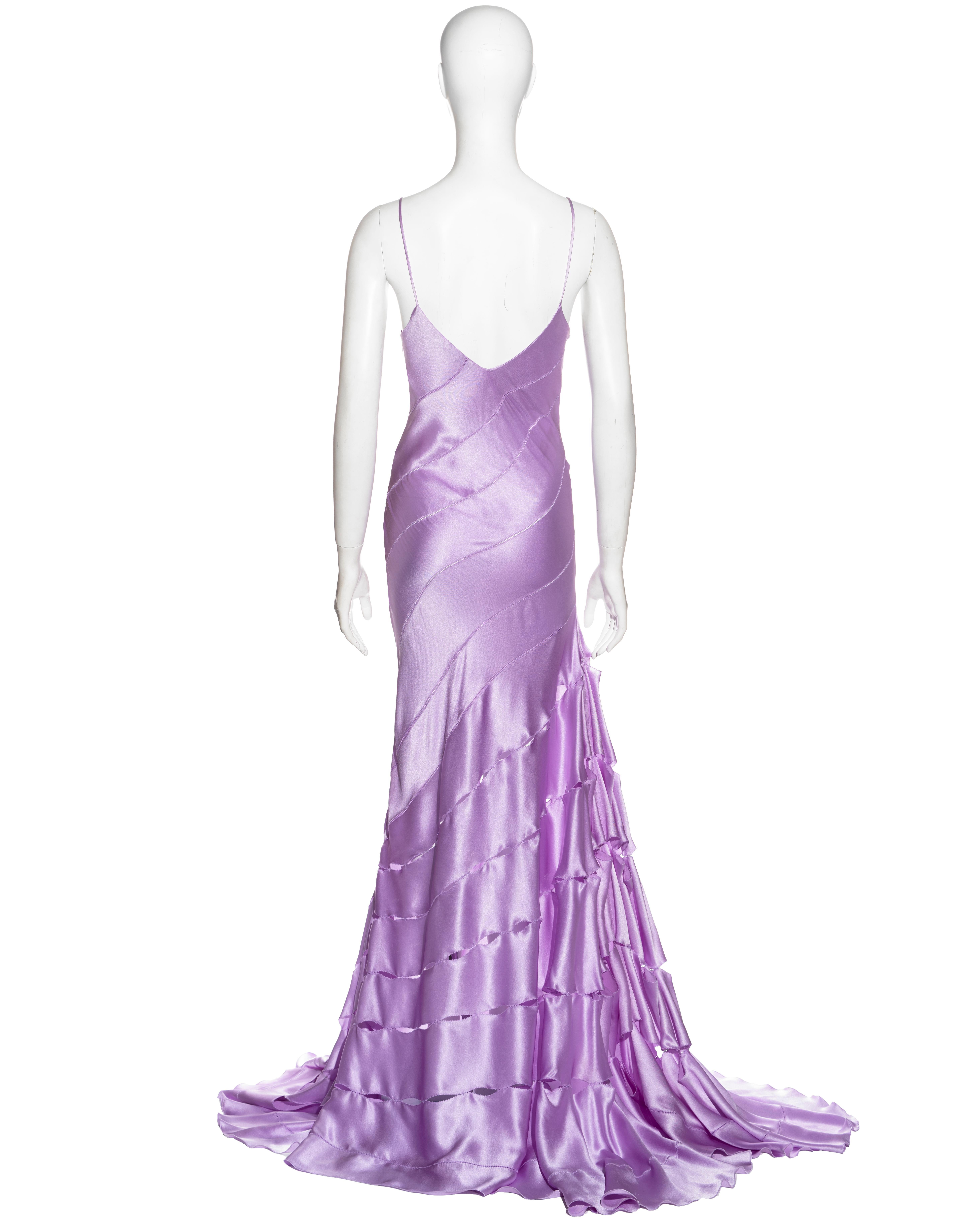 Roberto Cavalli lilac bias-cut silk evening dress with train, ss 2004 4