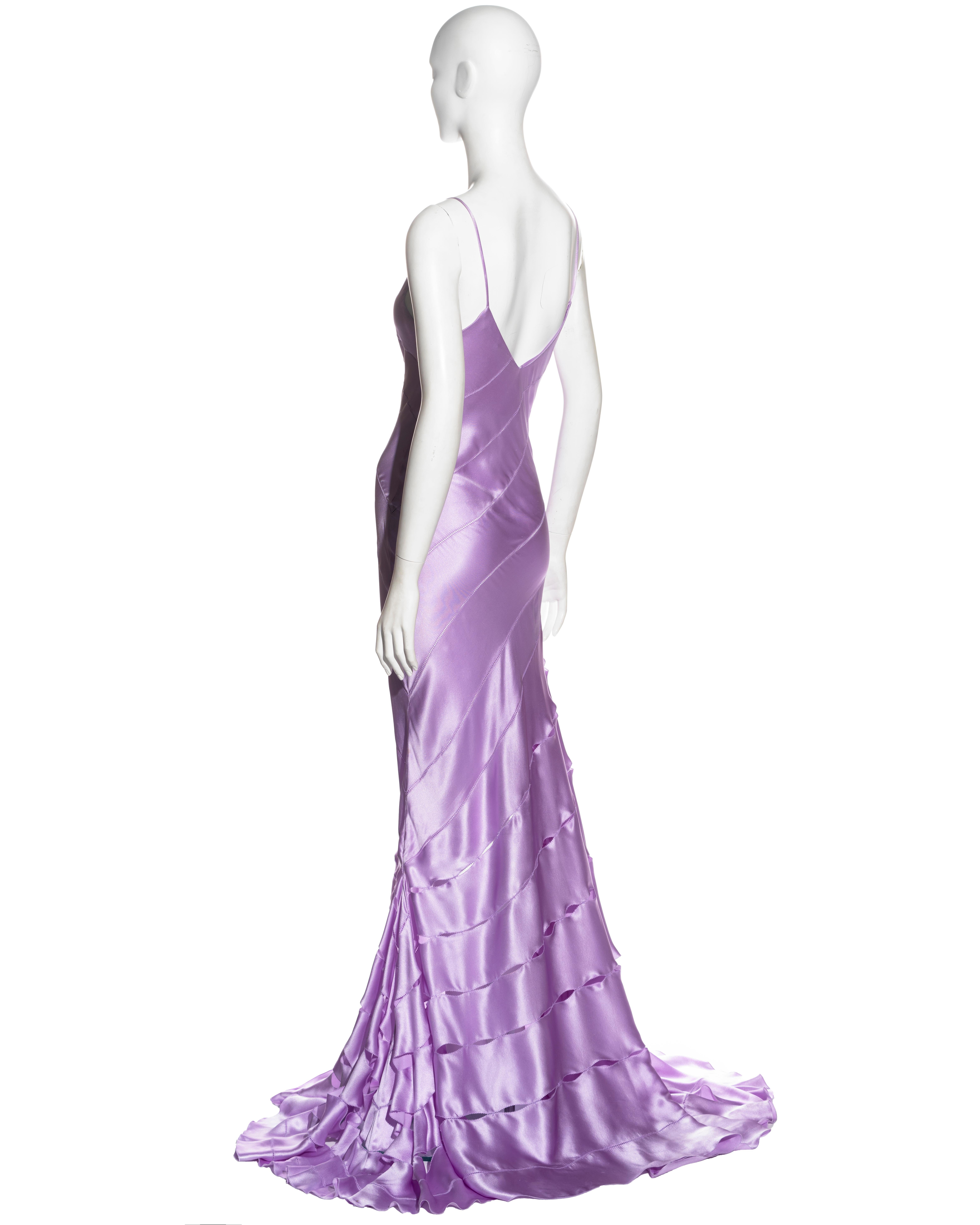 Roberto Cavalli lilac bias-cut silk evening dress with train, ss 2004 5