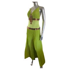 Roberto Cavalli Lime Pleated Dress w/ Hand Beaded Stones for Just Cavalli Size 6